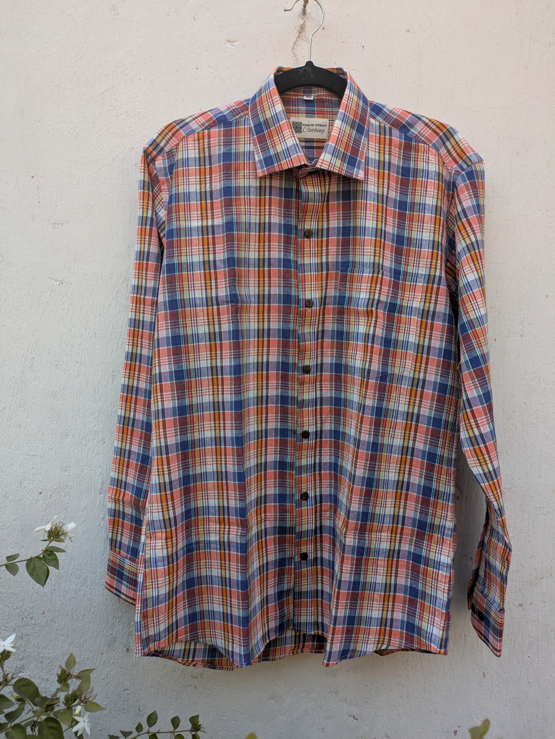 Peach-Blue checks - Handwoven Cotton Shirt