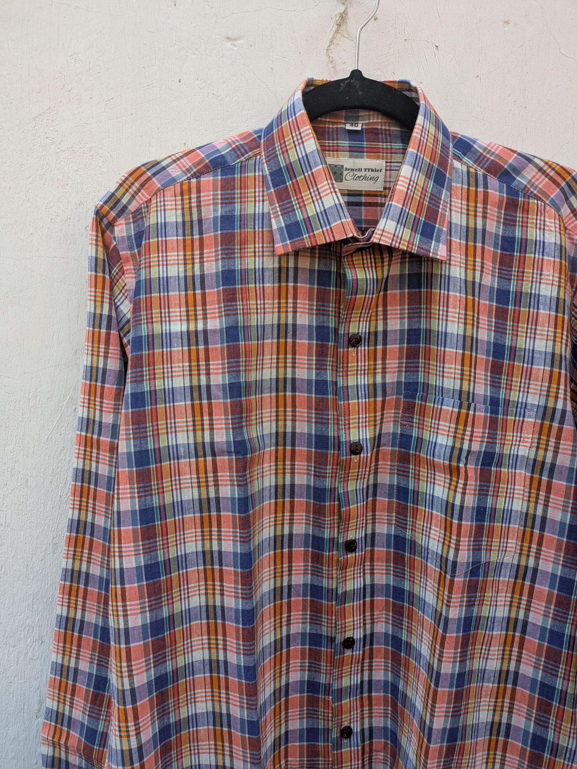 Peach-Blue checks - Handwoven Cotton Shirt
