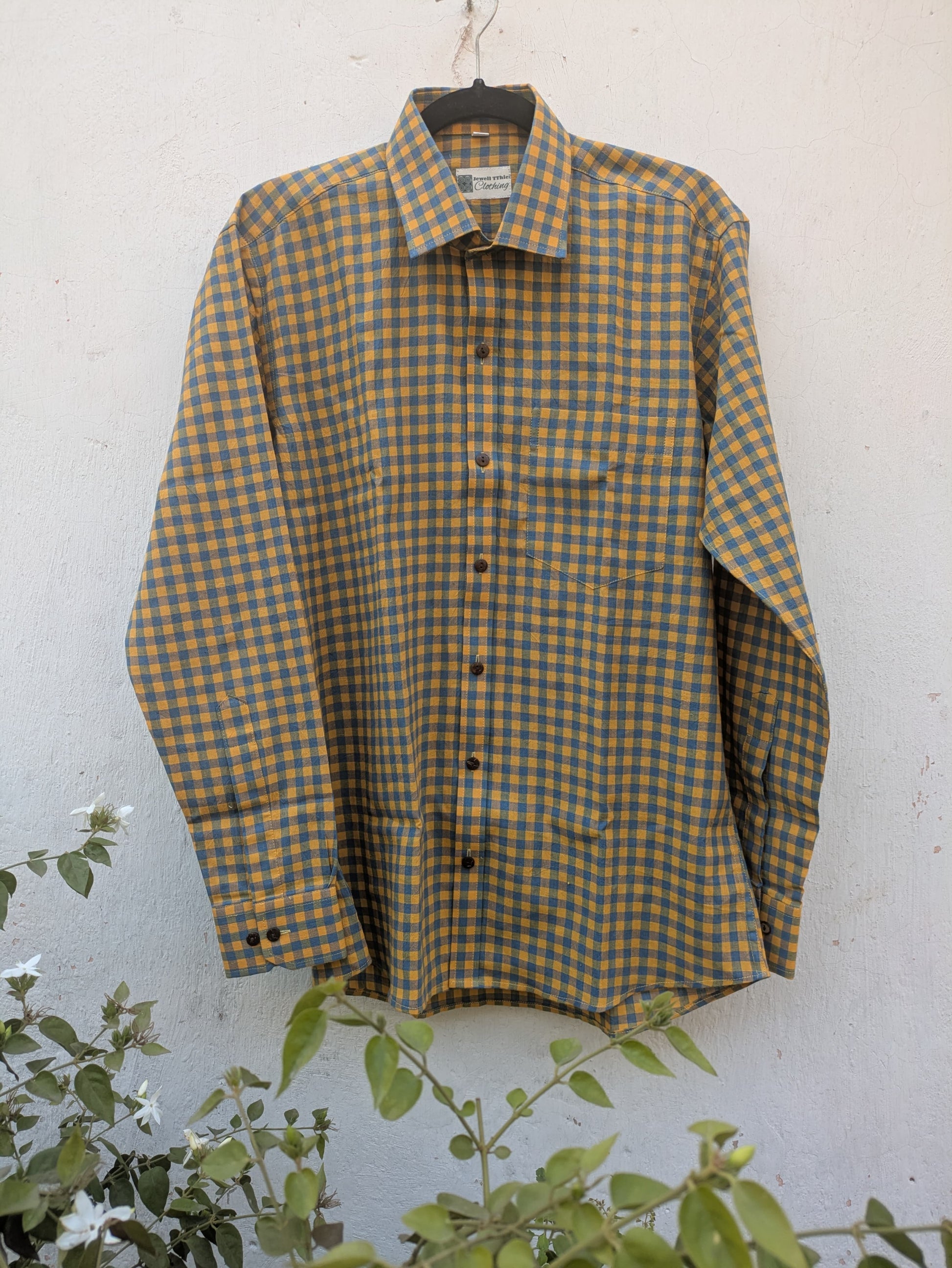 Blue and yellow checks full sleeves shirt