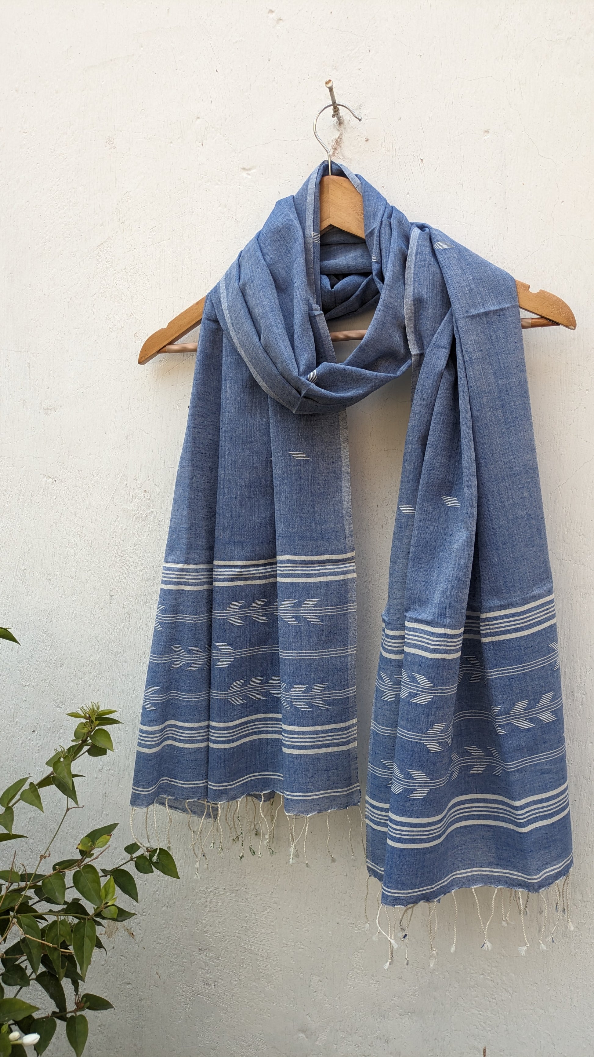 Jamdani stole - Slate Blue