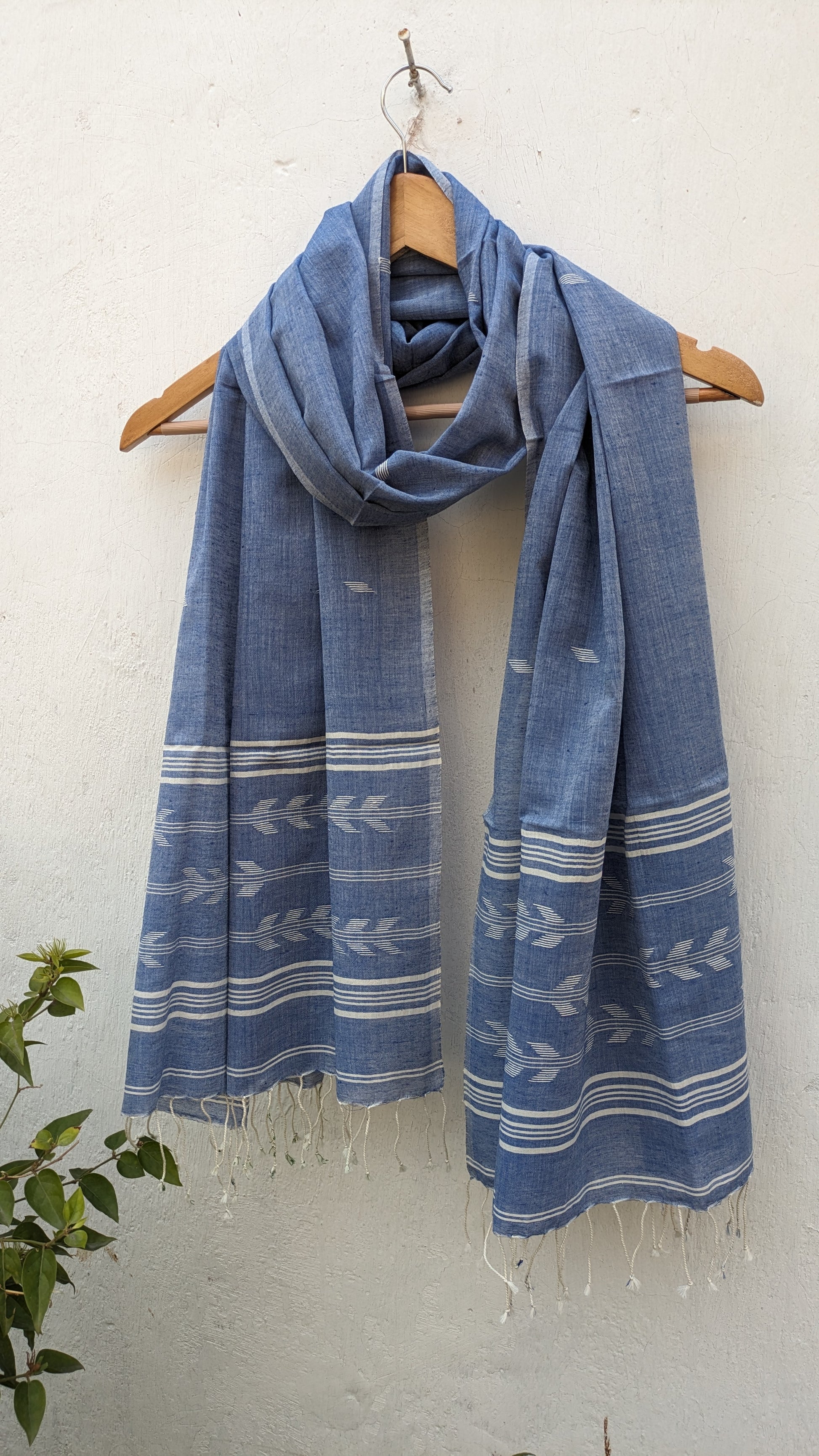 Jamdani stole - Slate Blue