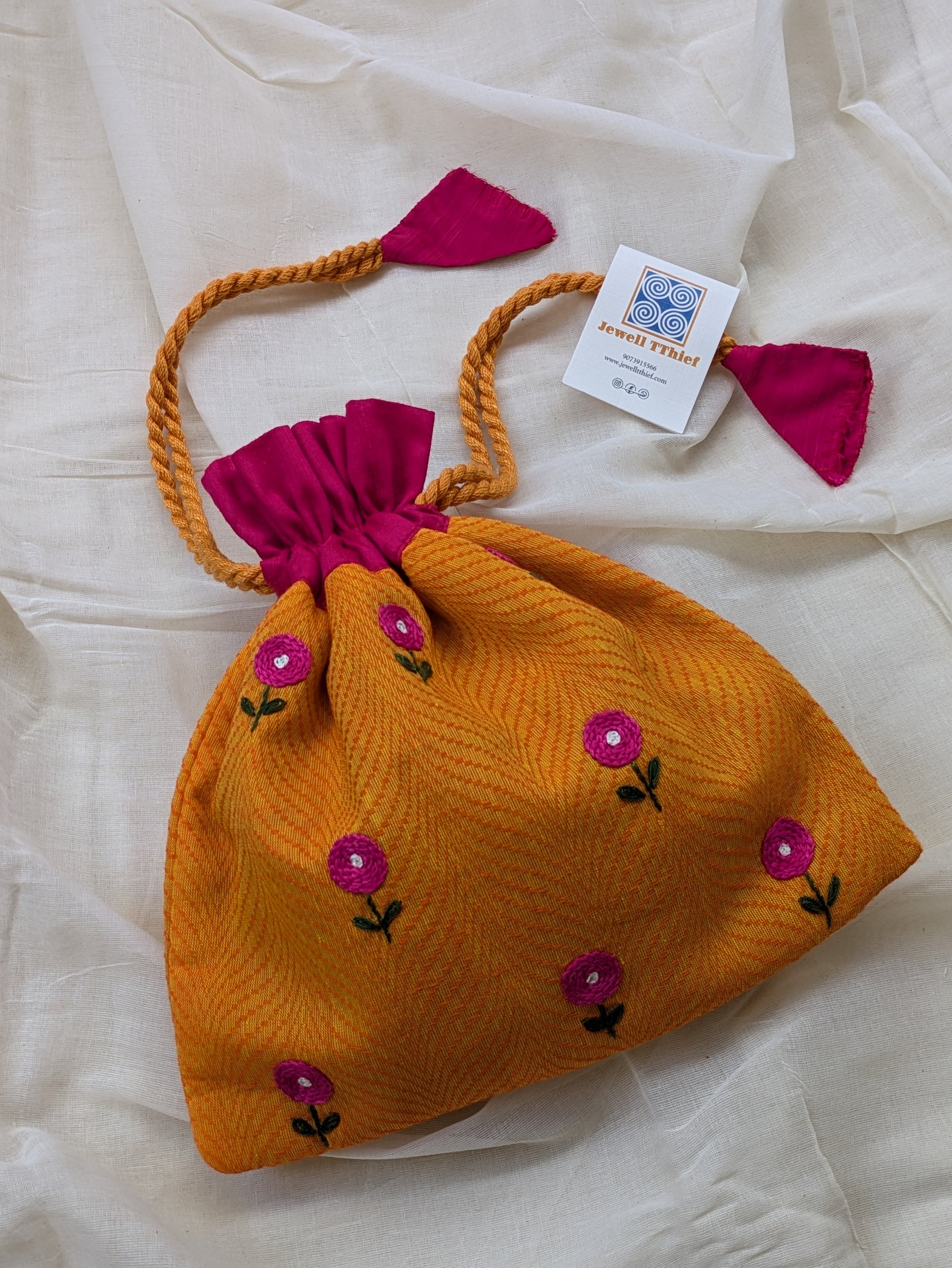 Yellow button flowers - cotton potli