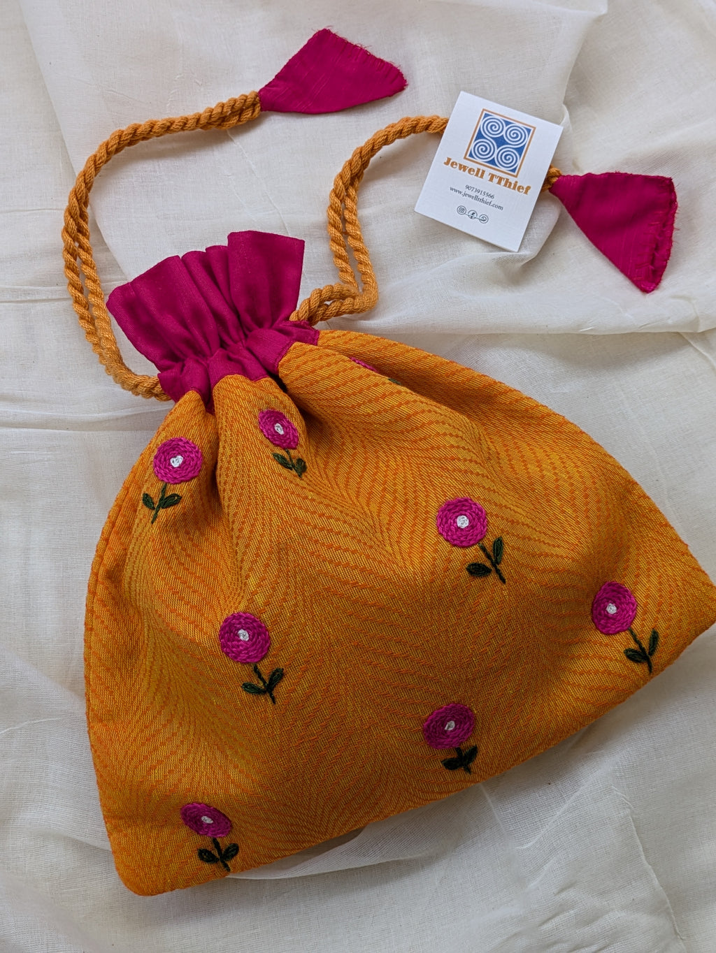 Yellow button flowers - cotton potli