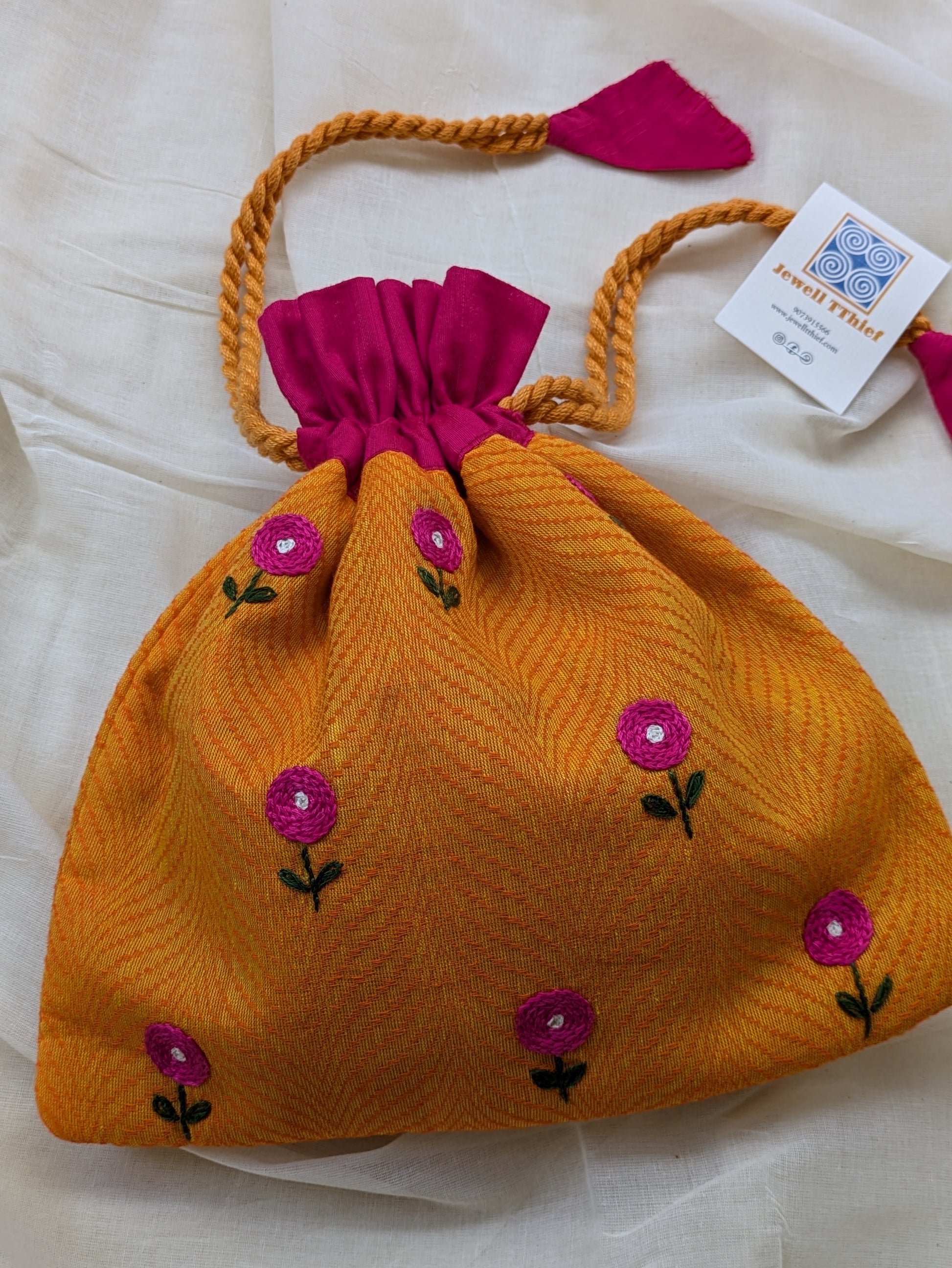 Yellow button flowers - cotton potli