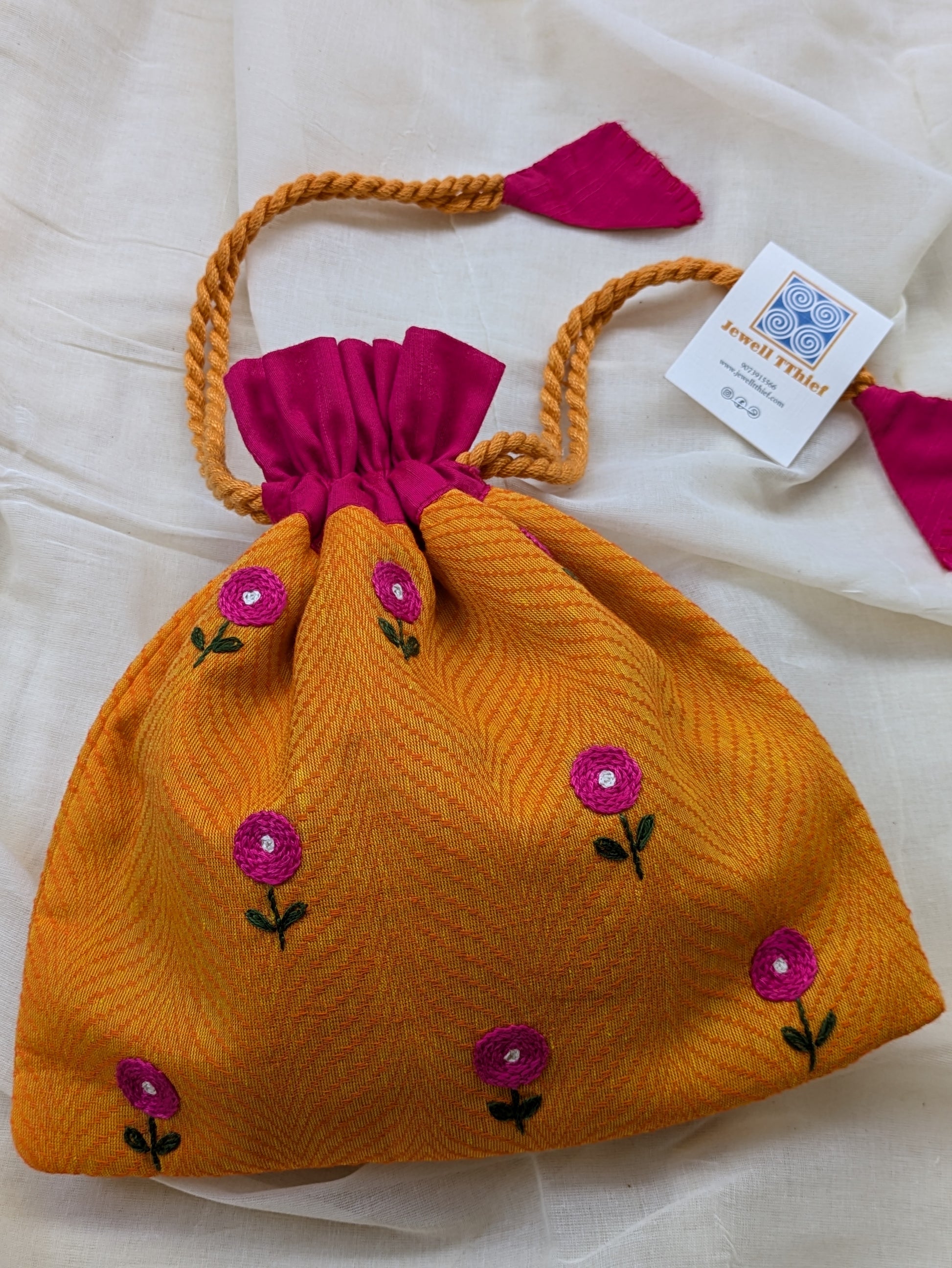 Yellow button flowers - cotton potli