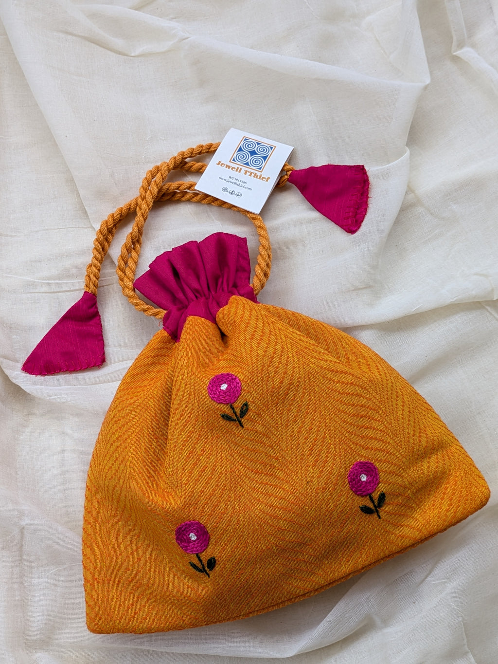 Yellow button flowers - cotton potli