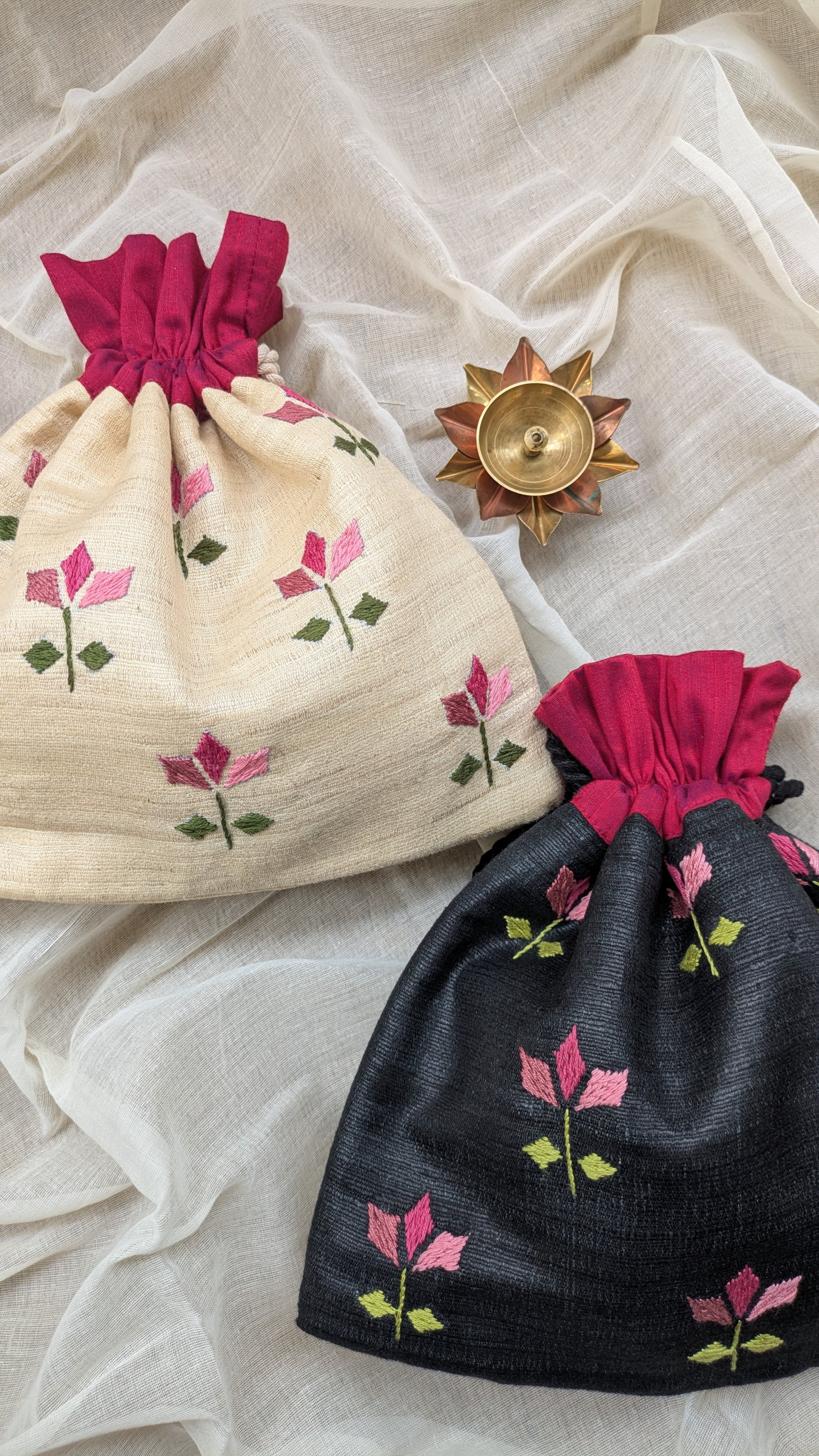 Nayantara (black) - Hand Embroidered Silk Potli