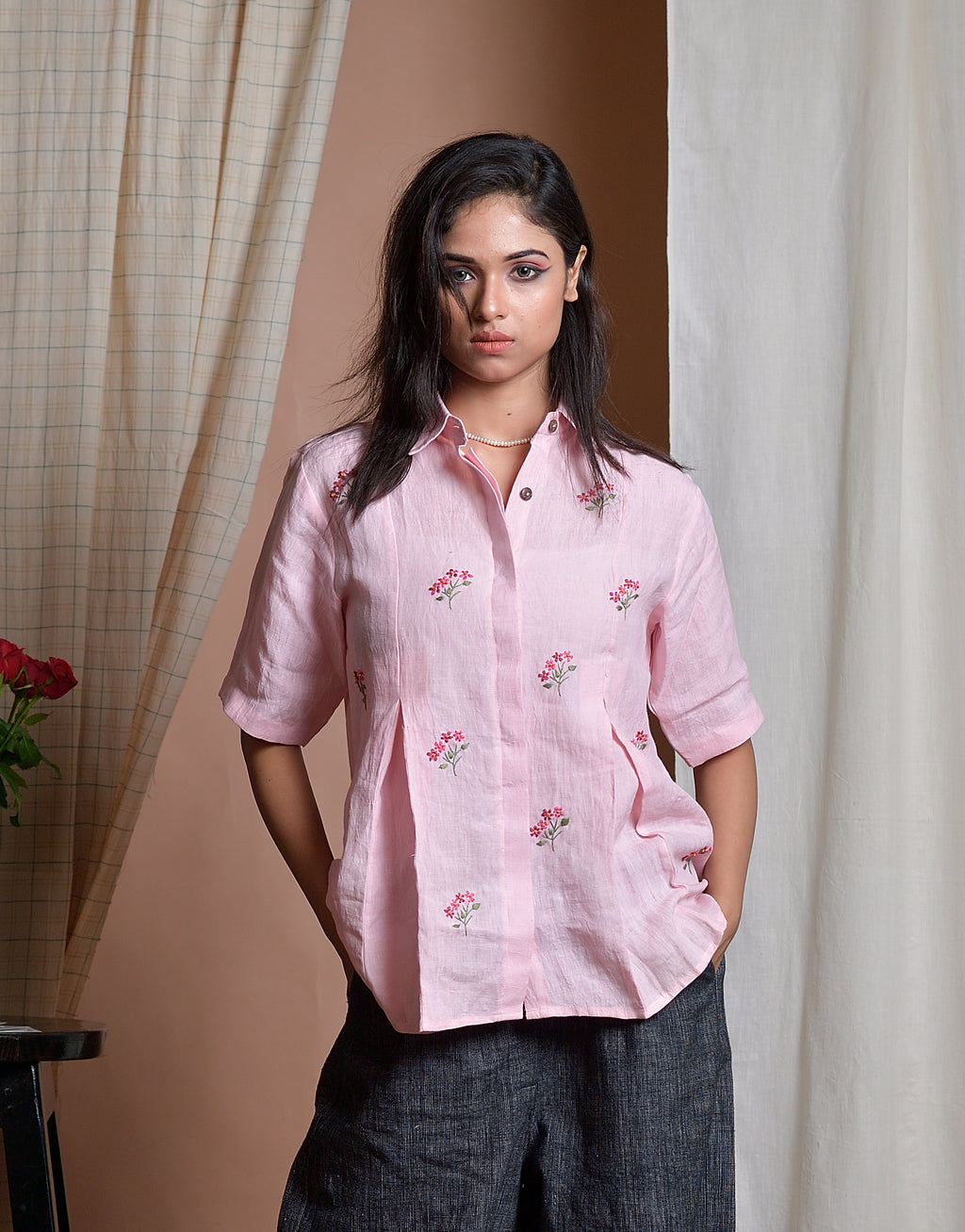 Enchanted Flora - Hand embroidered linen shirt image 0