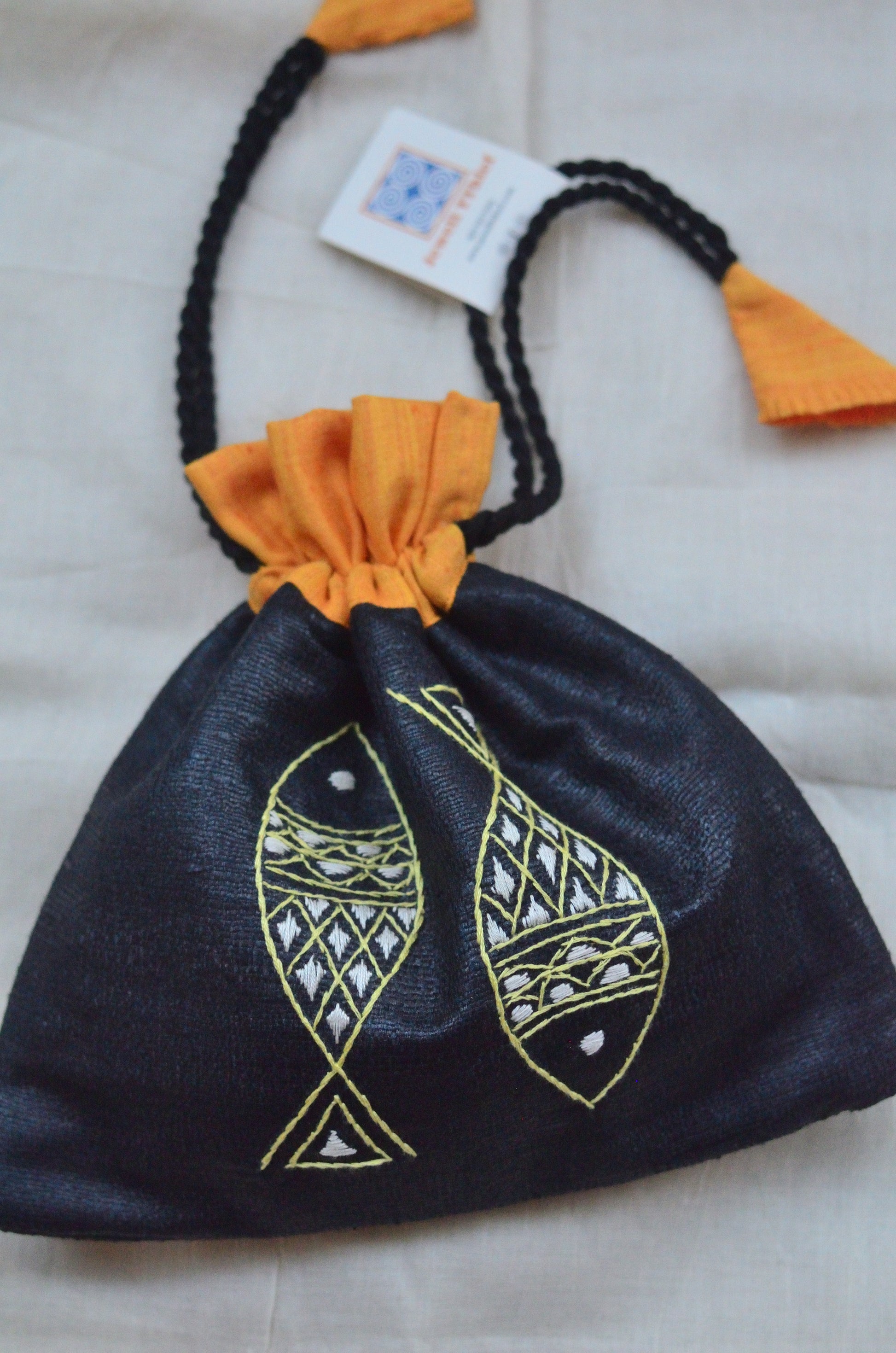 Matsya - yellow - raw silk potli image 1