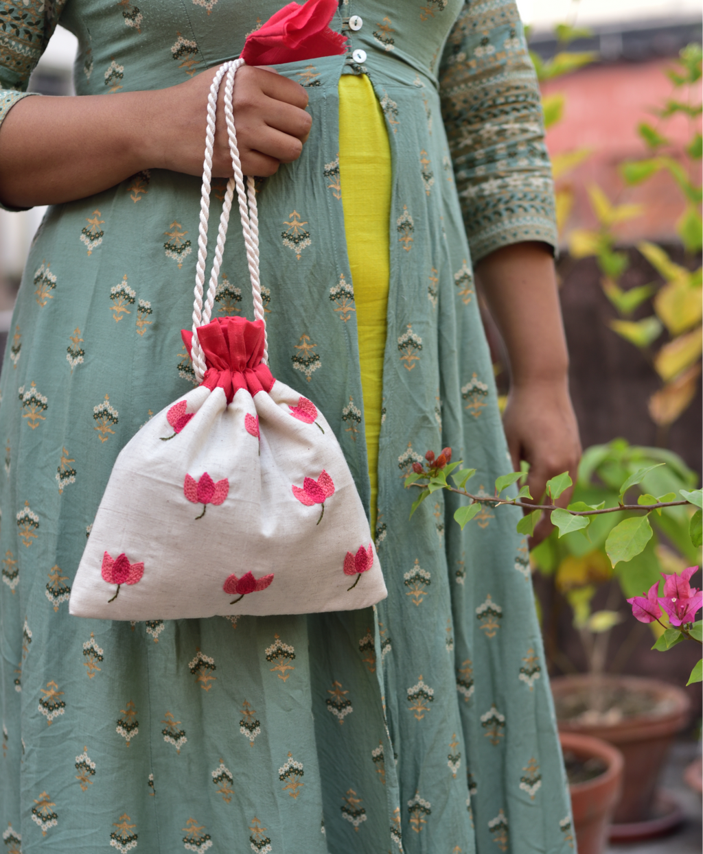 White Lily - raw silk potli image 1