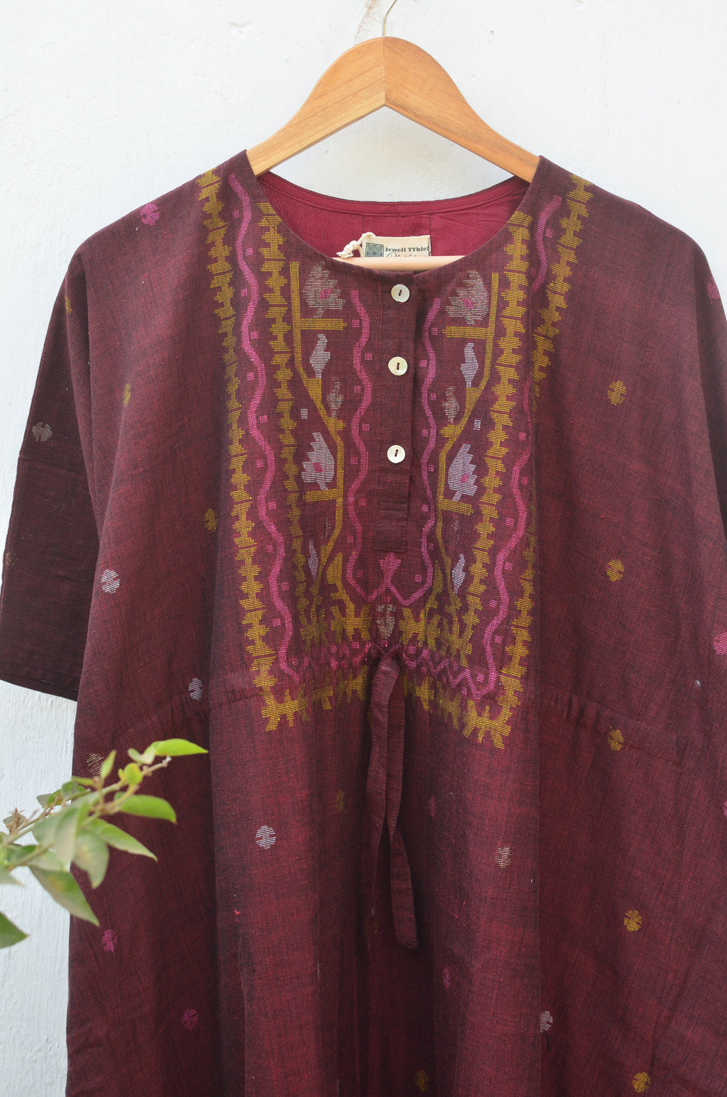 Khadi jamdani kaftan - Maroon image 9