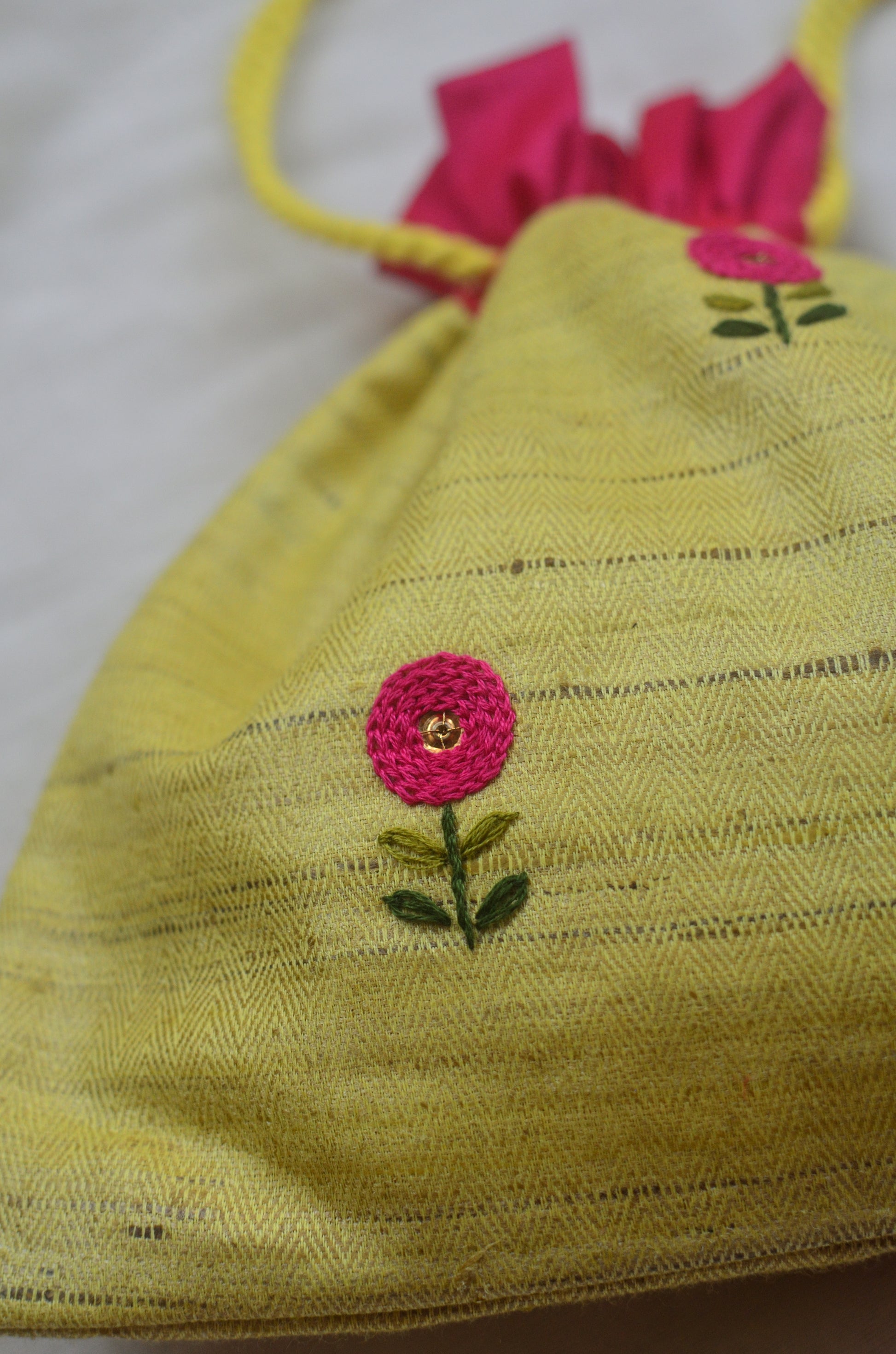 Basonti - (with magenta flower) - raw silk potli image 4
