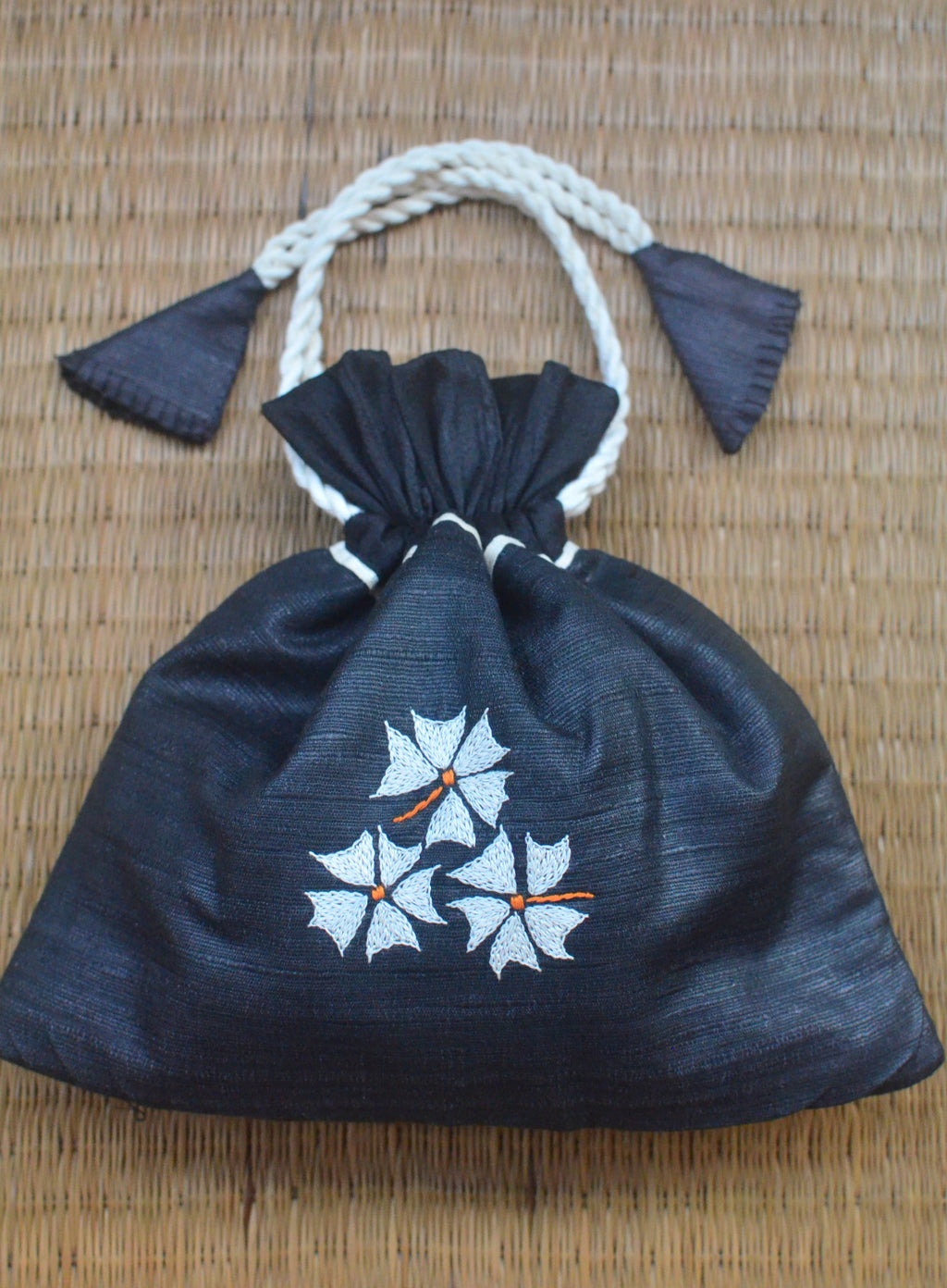 Shiuli (black) - raw silk potli image 1