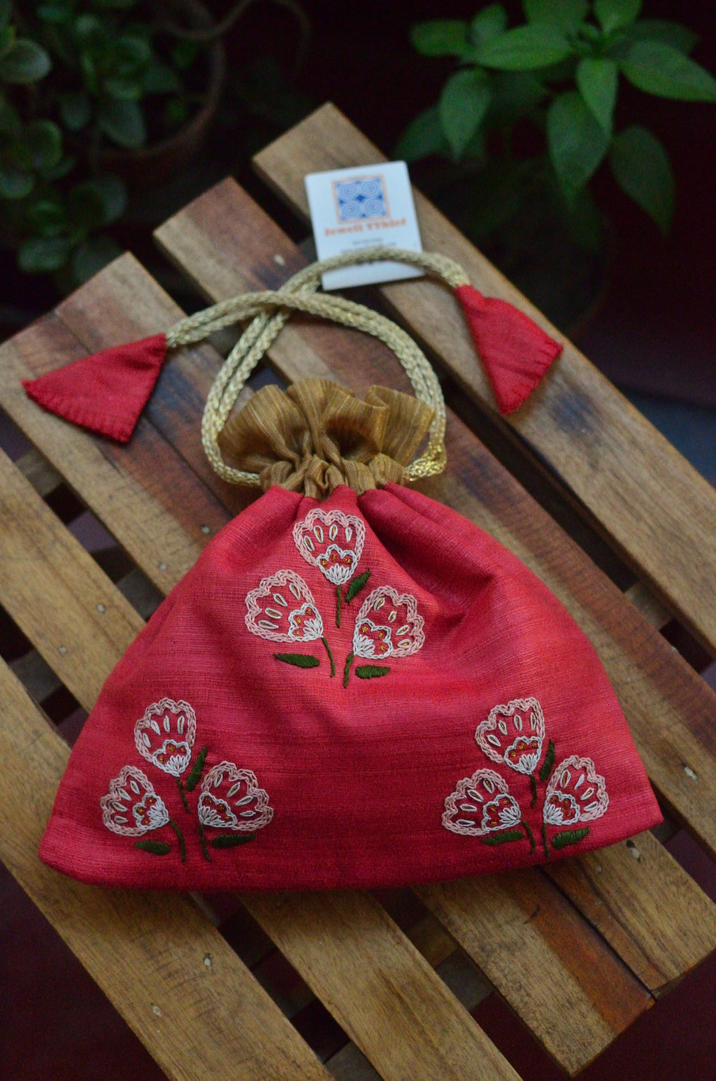 Aabir - Crimson red raw silk potli image 0