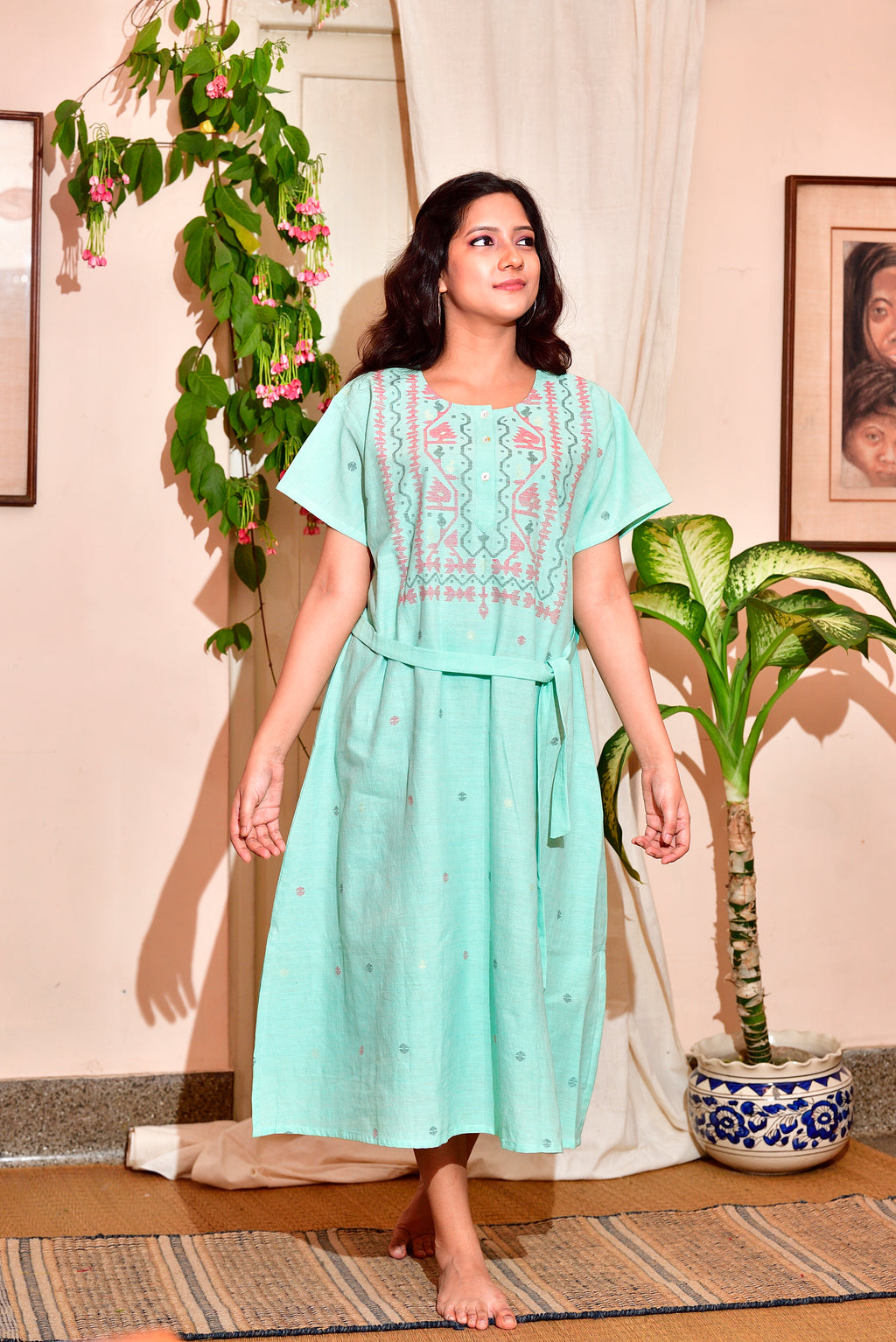 Khadi Jamdani - Relaxed fit dress - Aqua image 3