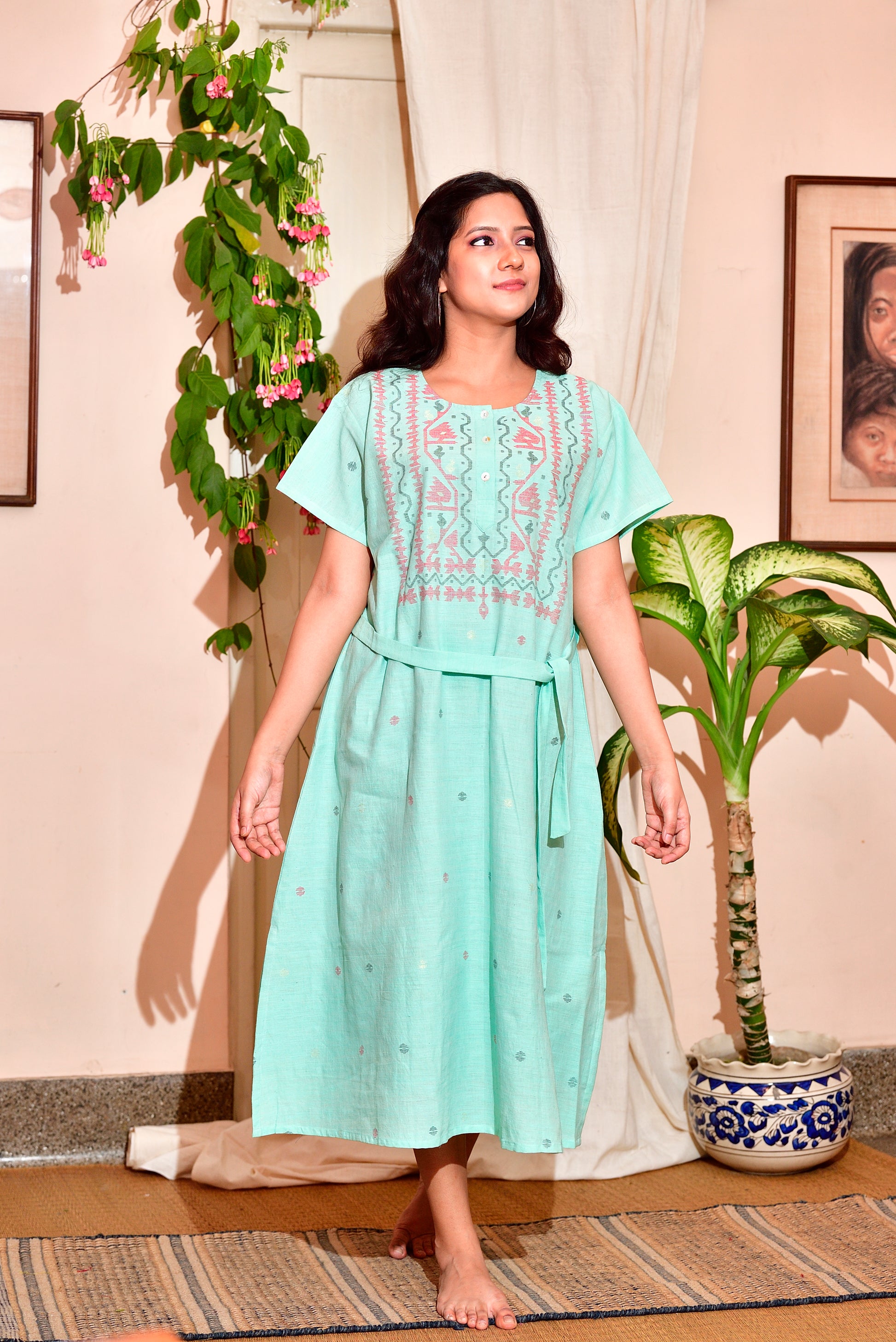 Khadi Jamdani - Relaxed fit dress - Aqua image 3