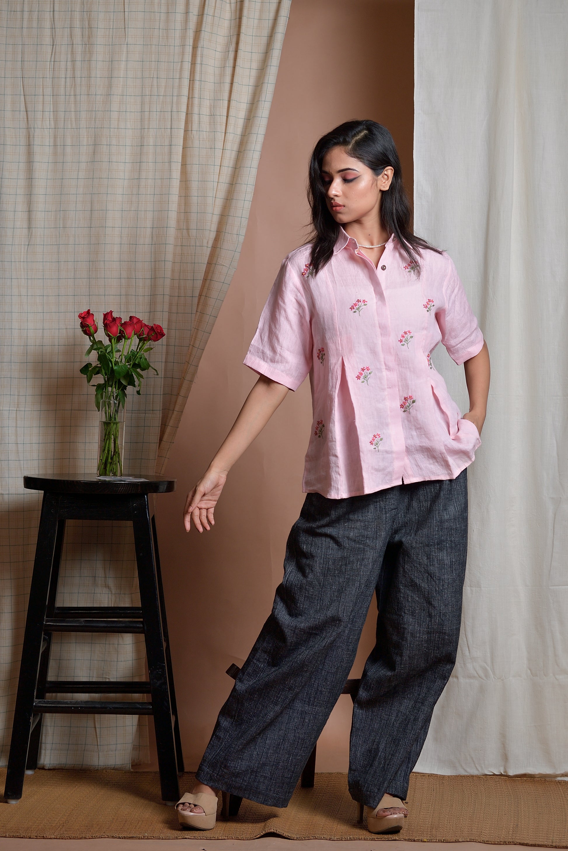 Enchanted Flora - Hand embroidered linen shirt image 6