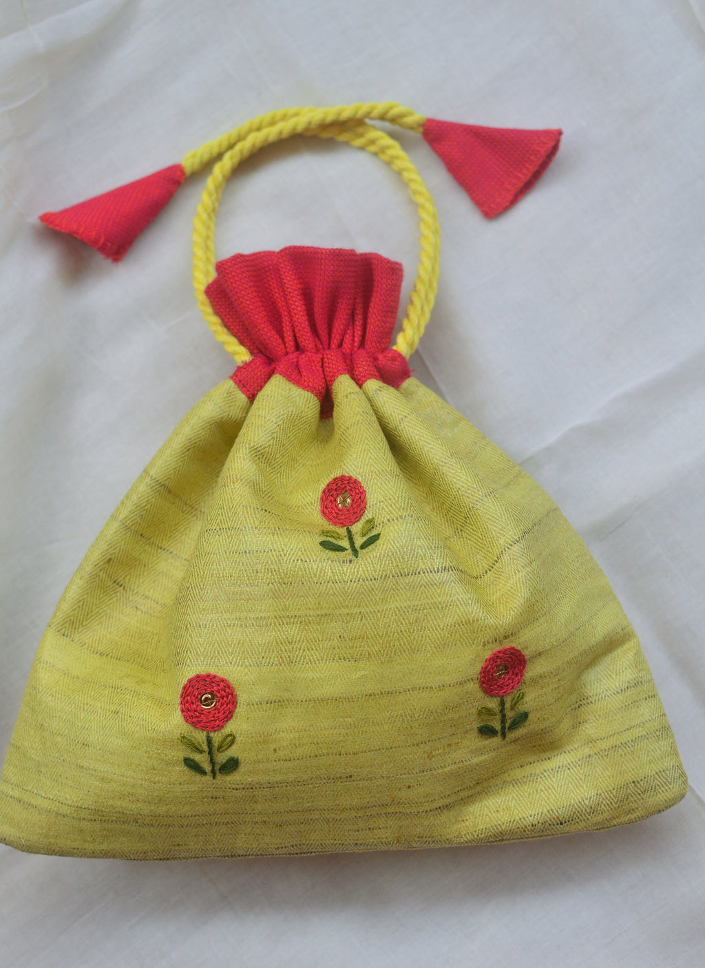 Basonti - (with red flower) - raw silk potli image 4