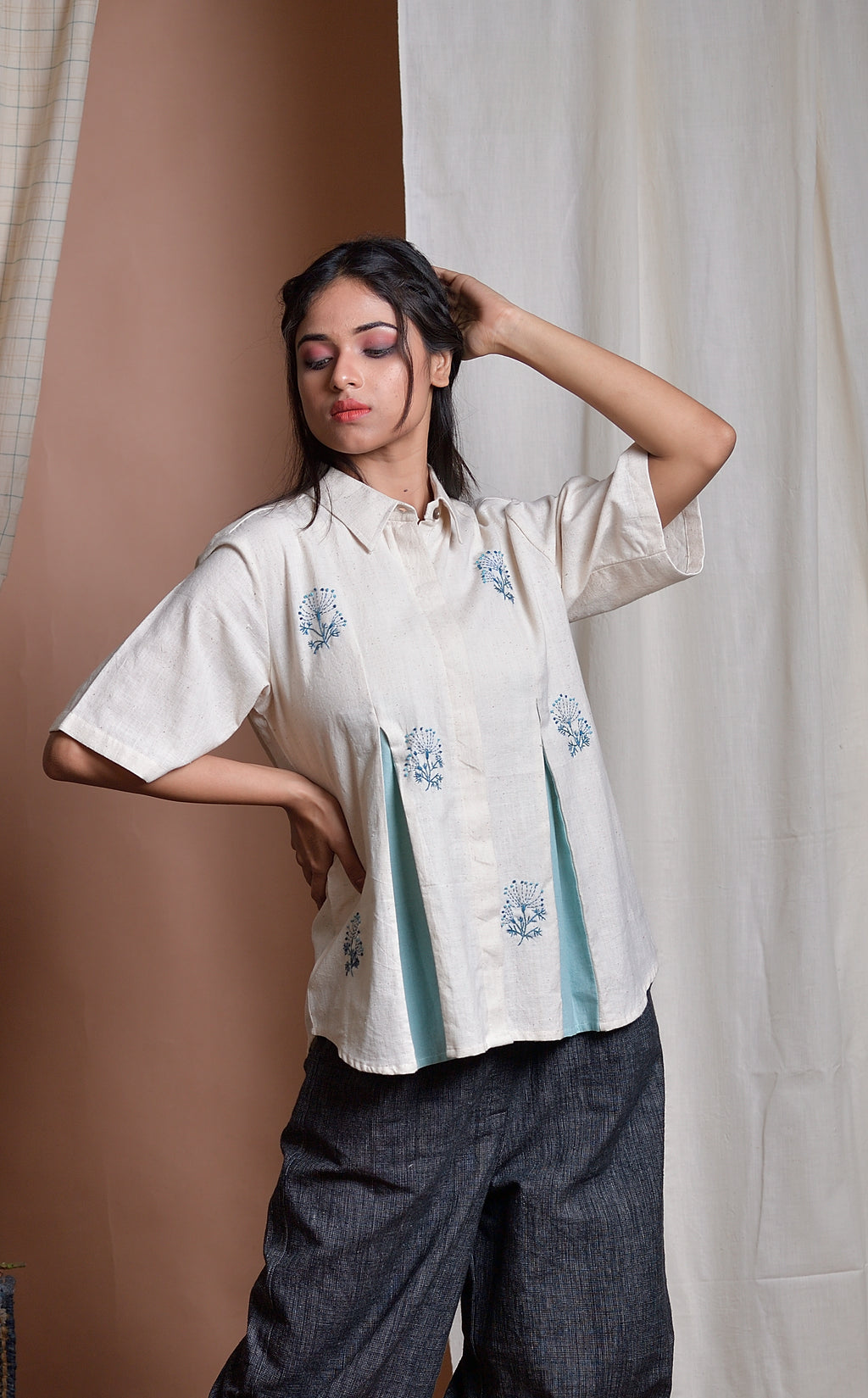 Serene Blossoom - Khadi shirt with handembroidery image 0