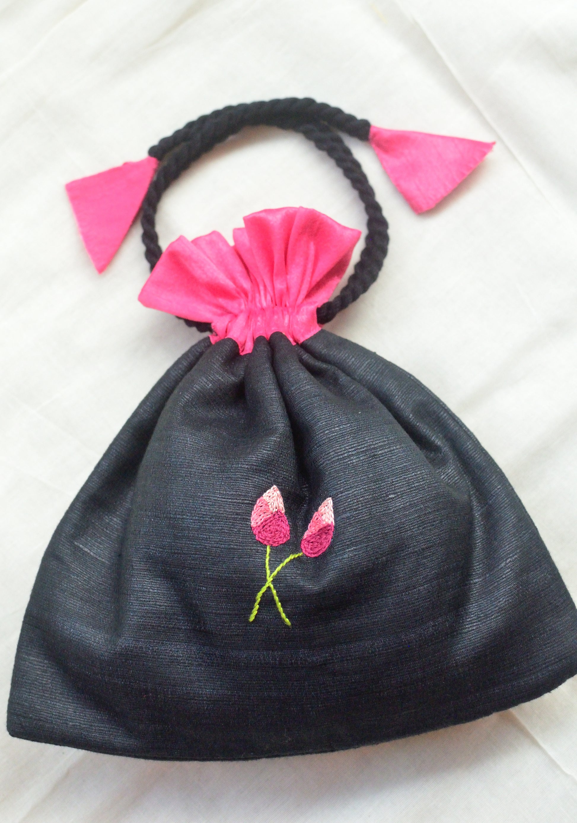 Padma on black - raw silk potli image 3