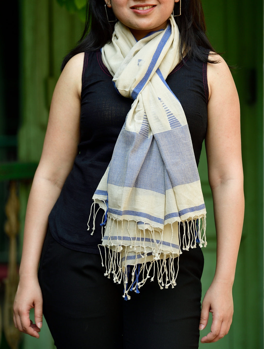 Jamdani stole - earth & indigo image 1