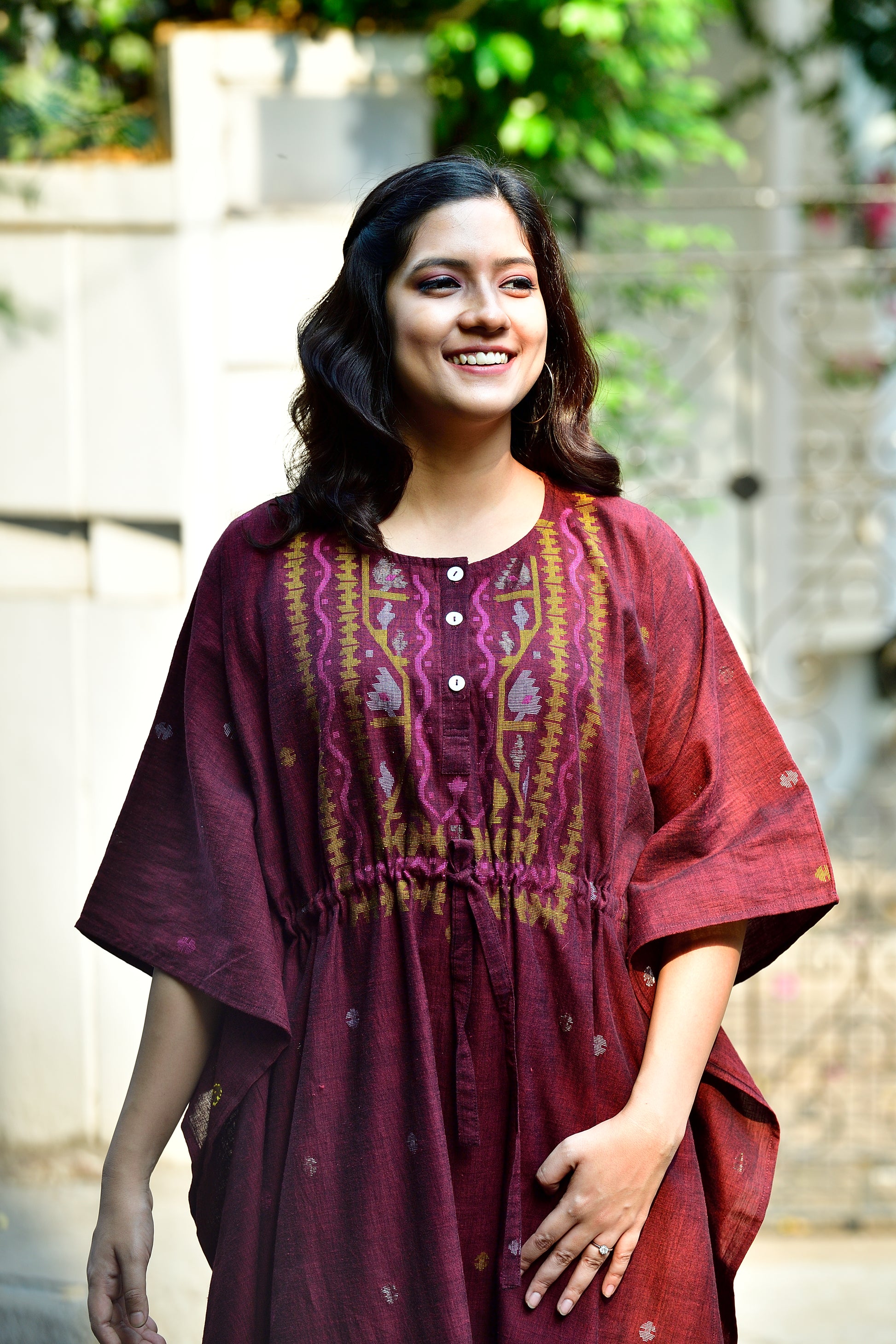 Khadi jamdani kaftan - Maroon image 4