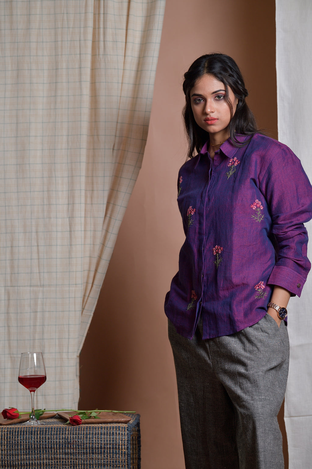 Garden of Live Flowers - Hand embroidered linen shirt image 2