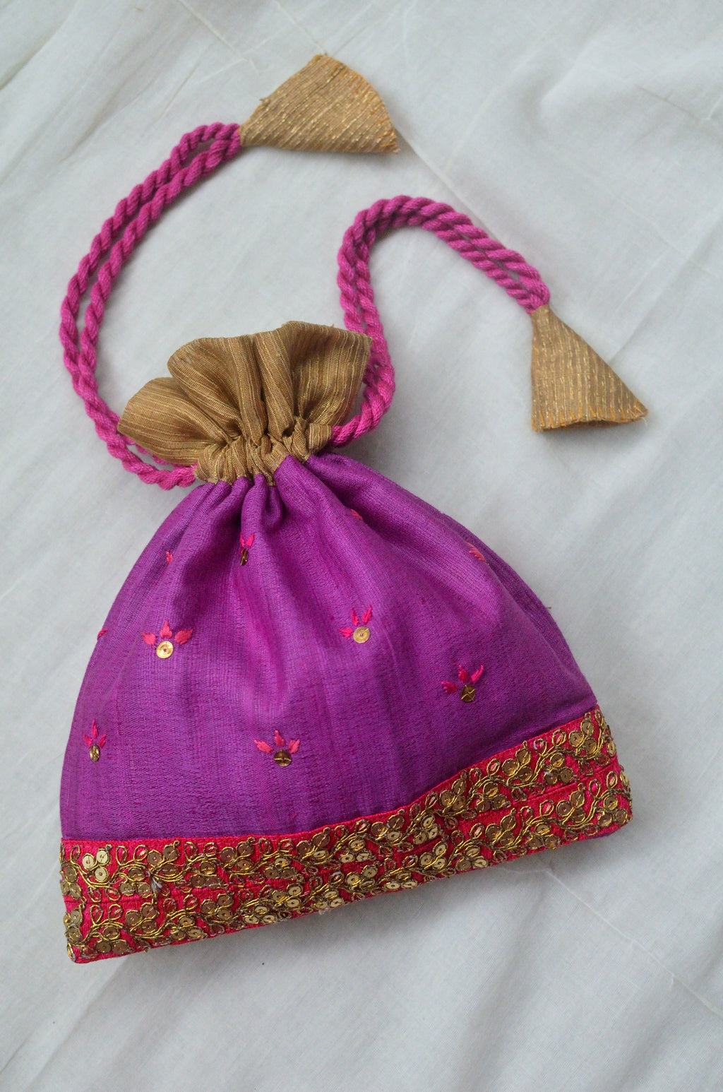 Pretty purple - raw silk zari border potli image 0