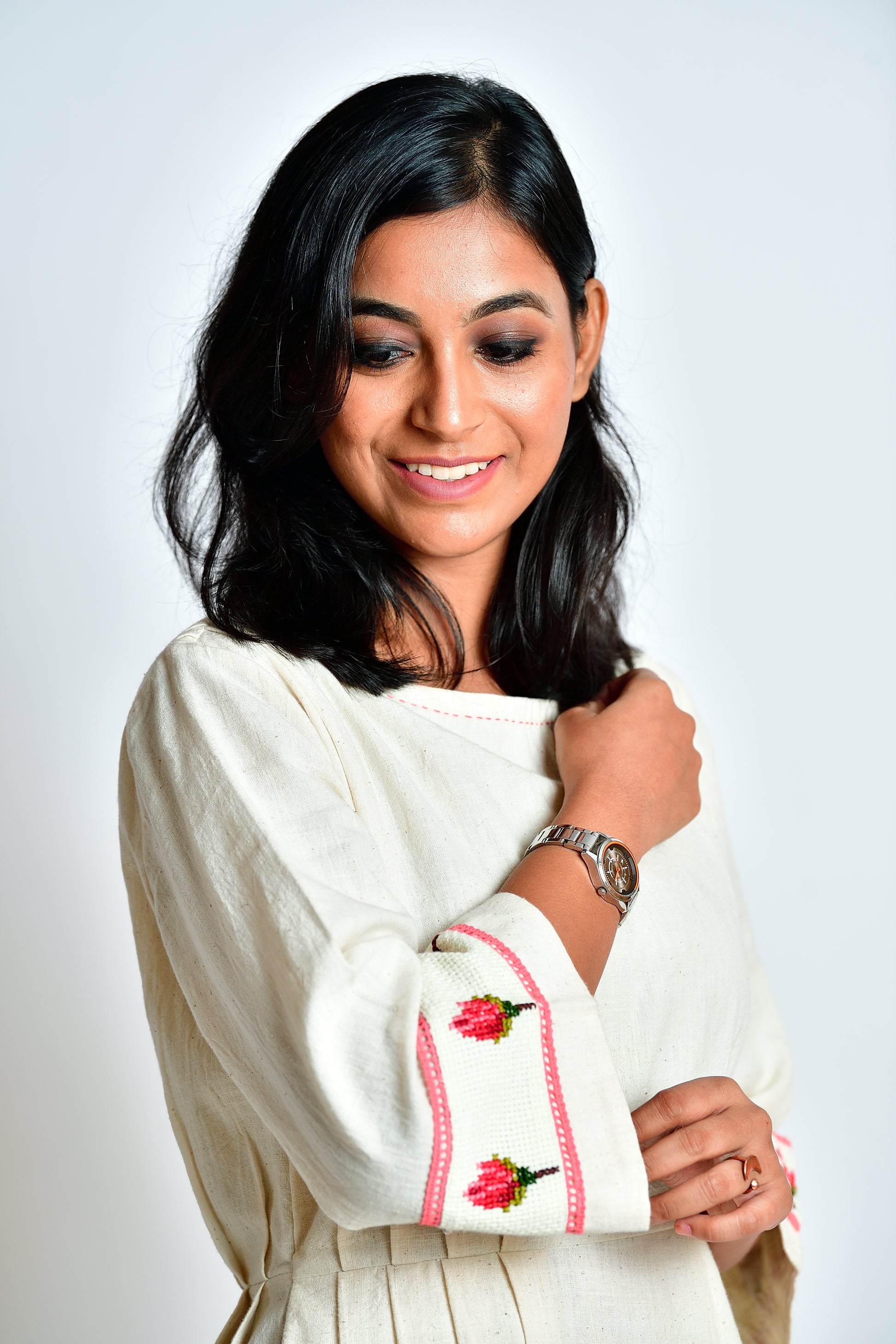 Aeindri - Handloom handspun dress with hand-embroidered cross stitch image 4