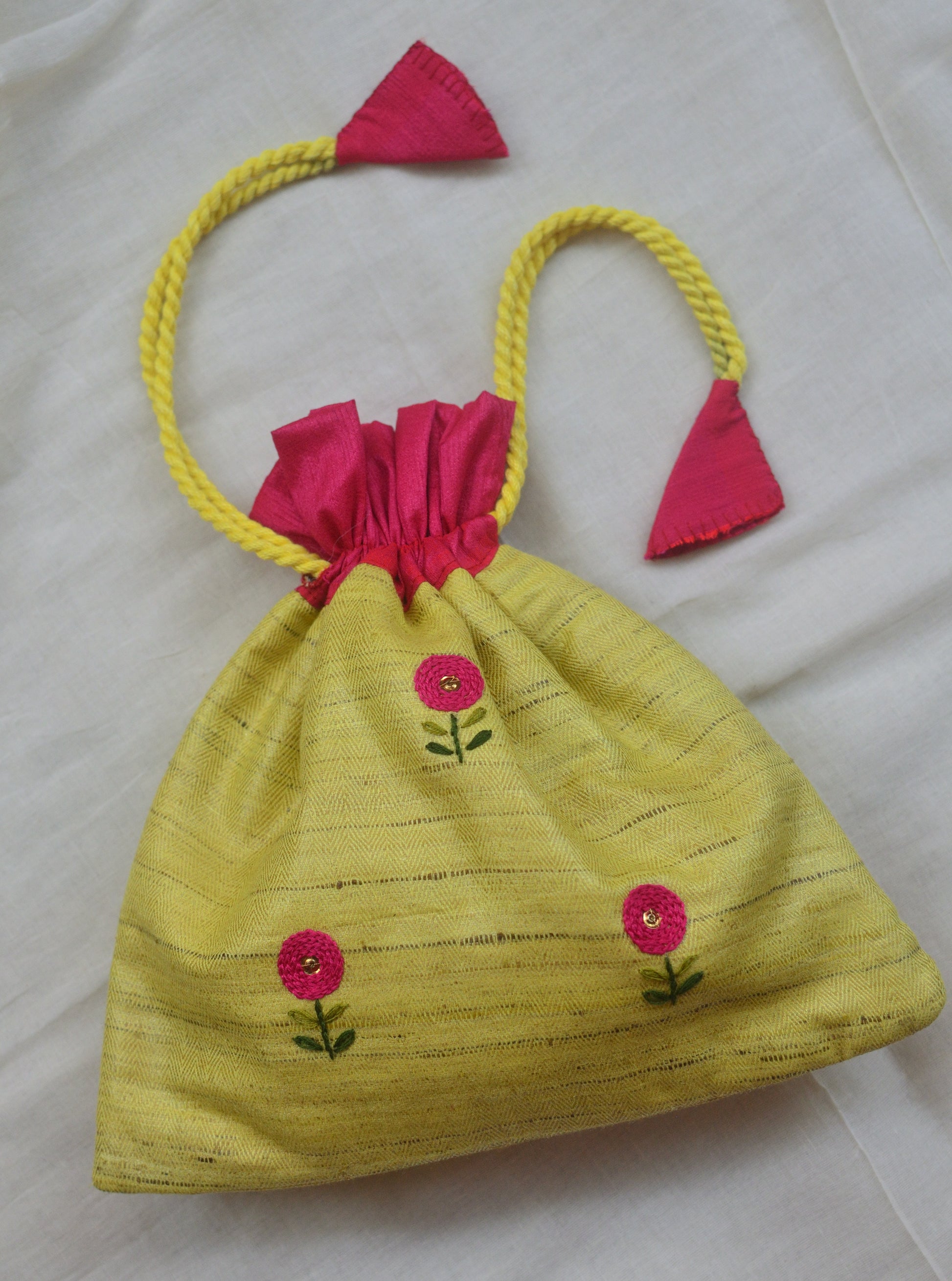 Basonti - (with magenta flower) - raw silk potli image 3