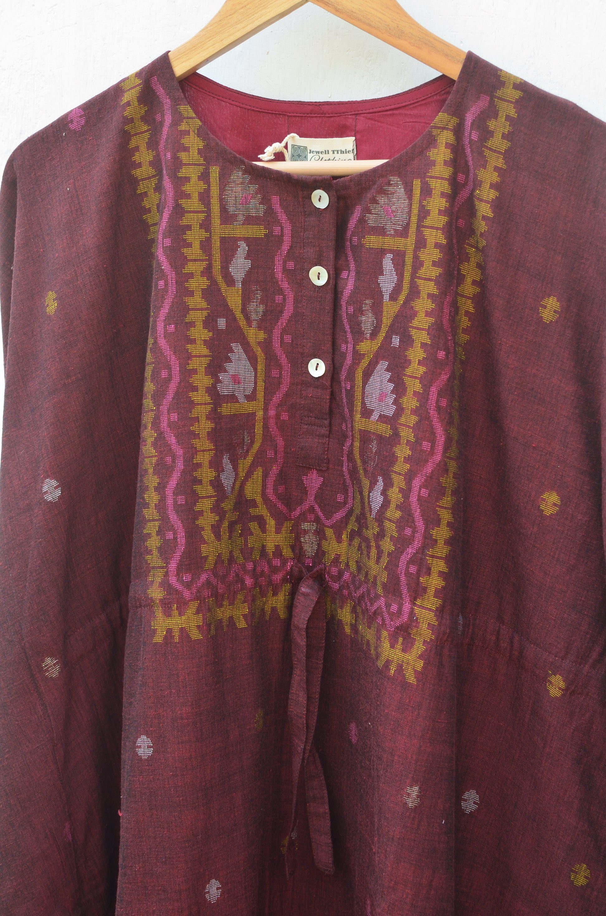 Khadi jamdani kaftan - Maroon image 8