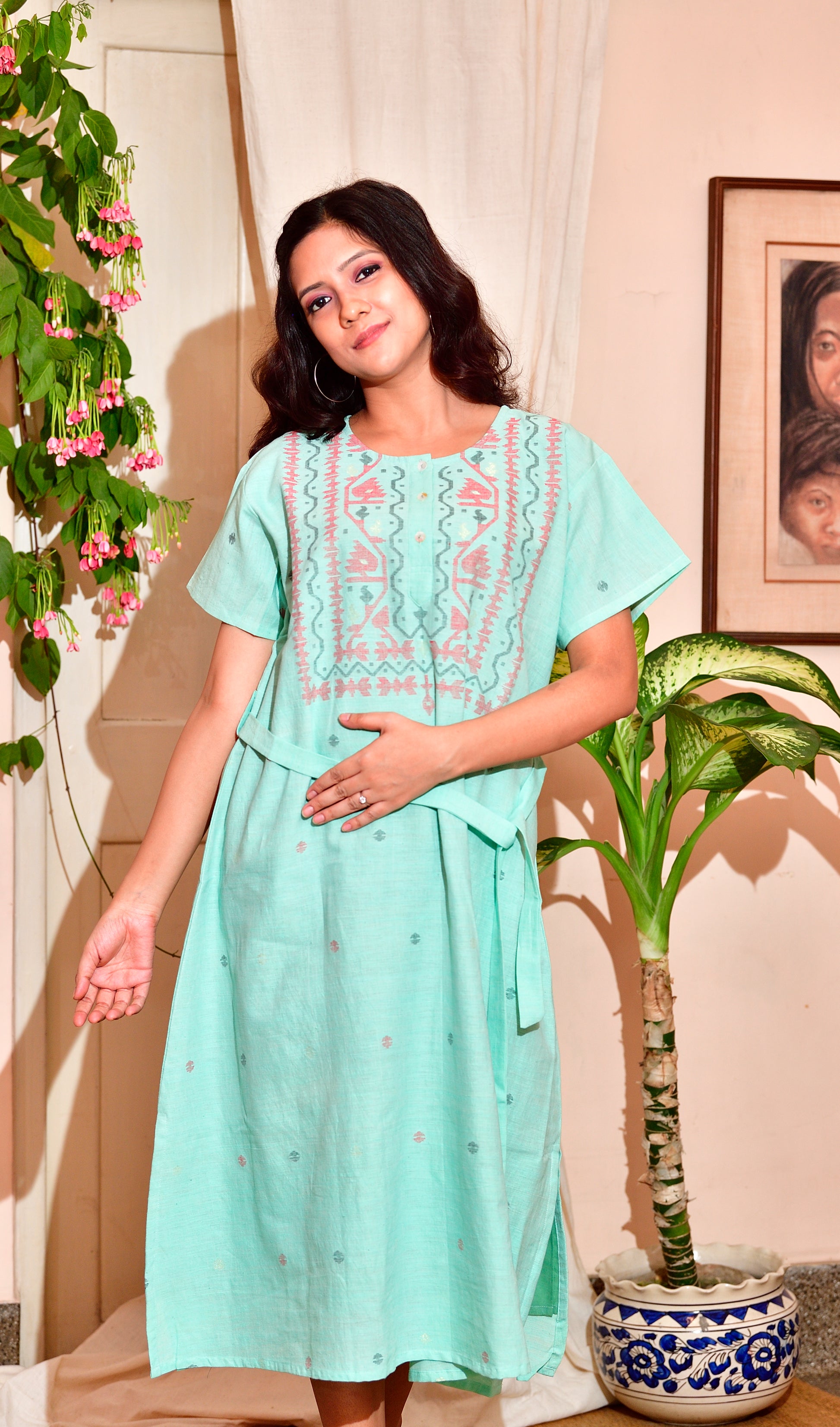 Khadi Jamdani - Relaxed fit dress - Aqua image 4