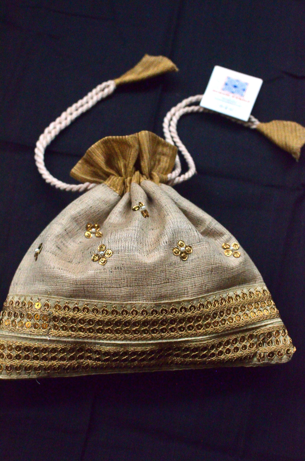 Soudamini - beige golden raw silk potli image 2