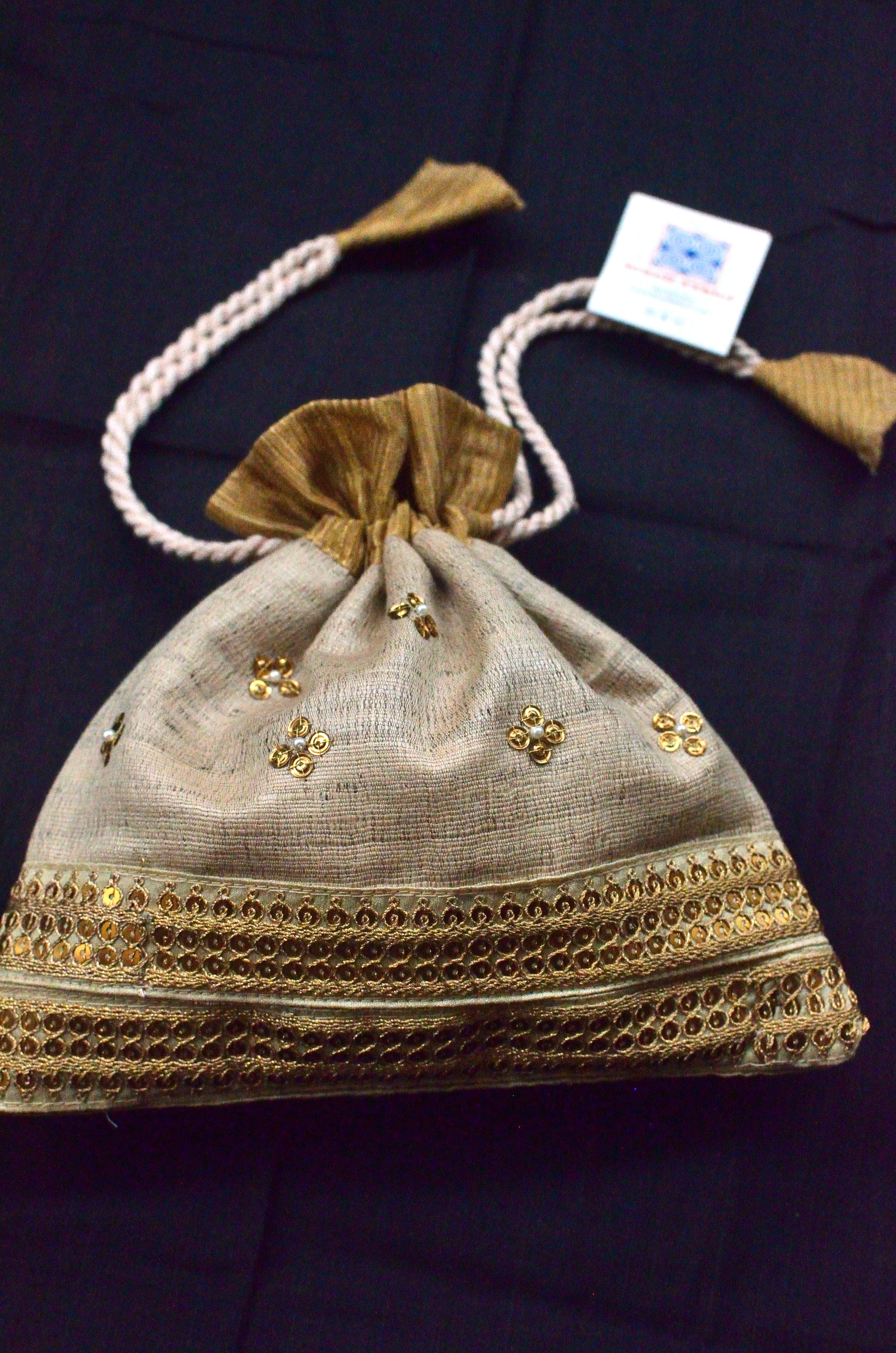 Soudamini - beige golden raw silk potli image 2
