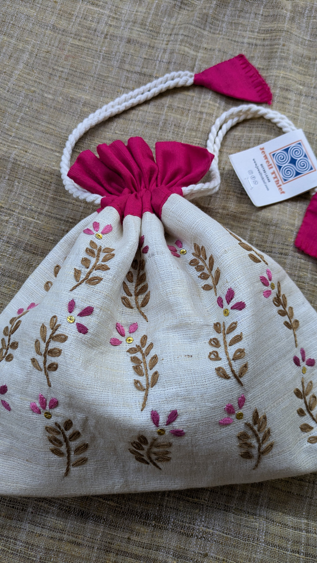 Fern fun (white) - raw silk potli image 2