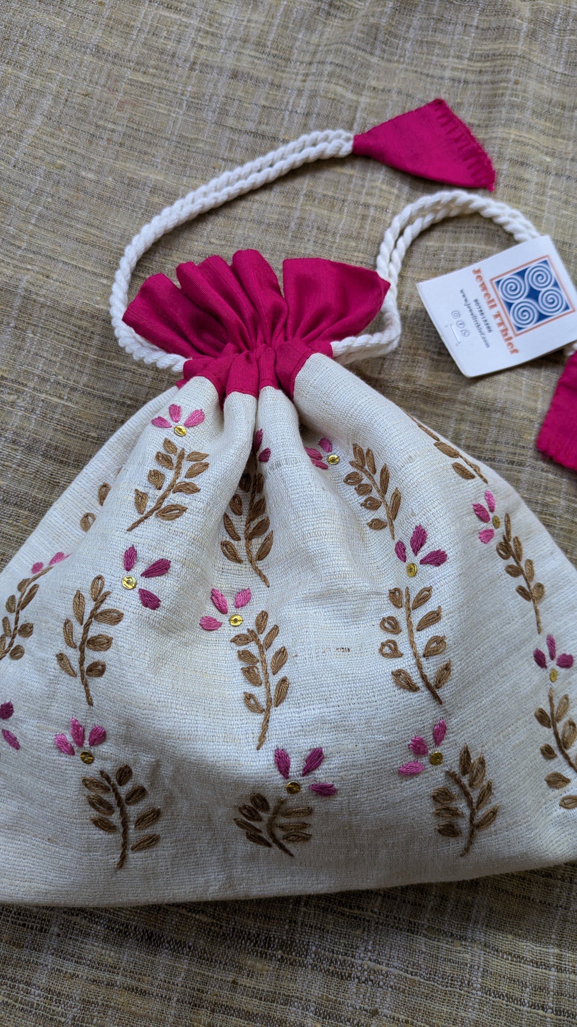 Fern fun (white) - raw silk potli image 2