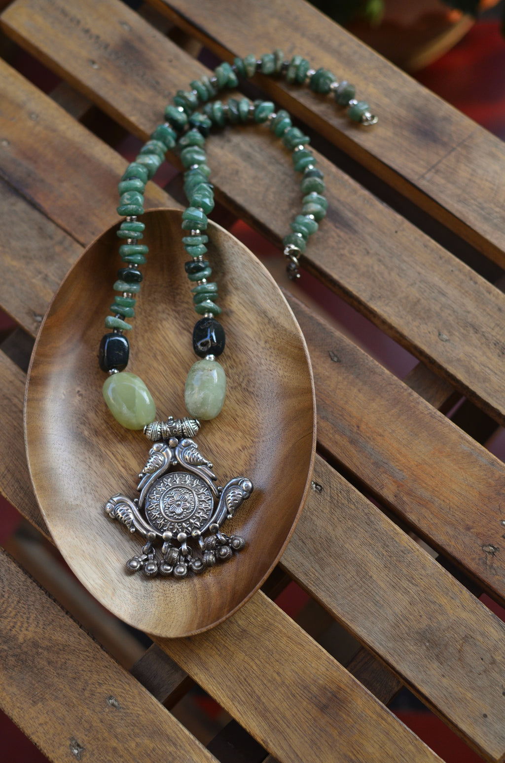 Silver pendant with aventurine stones image 6