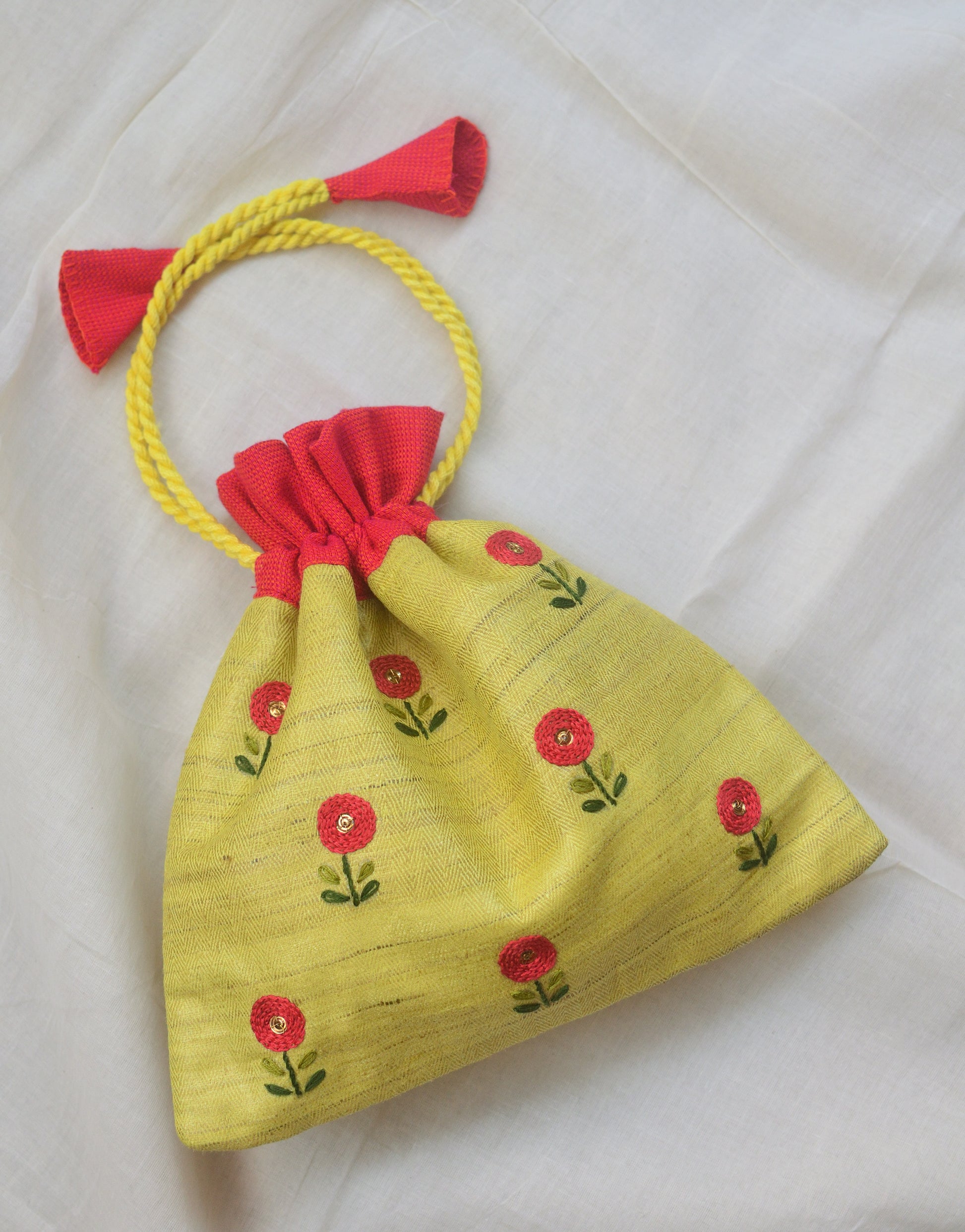 Basonti - (with red flower) - raw silk potli image 0
