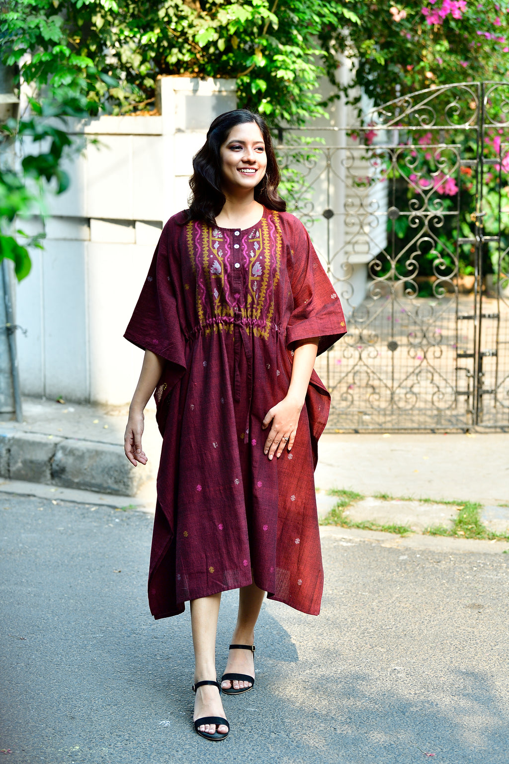 Khadi jamdani kaftan - Maroon image 7