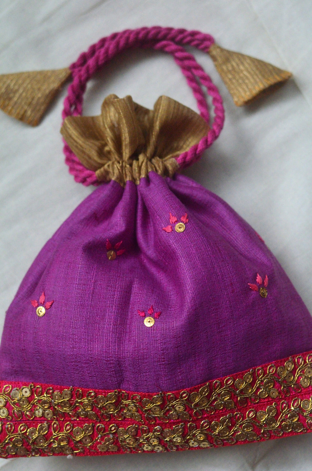 Pretty purple - raw silk zari border potli image 3