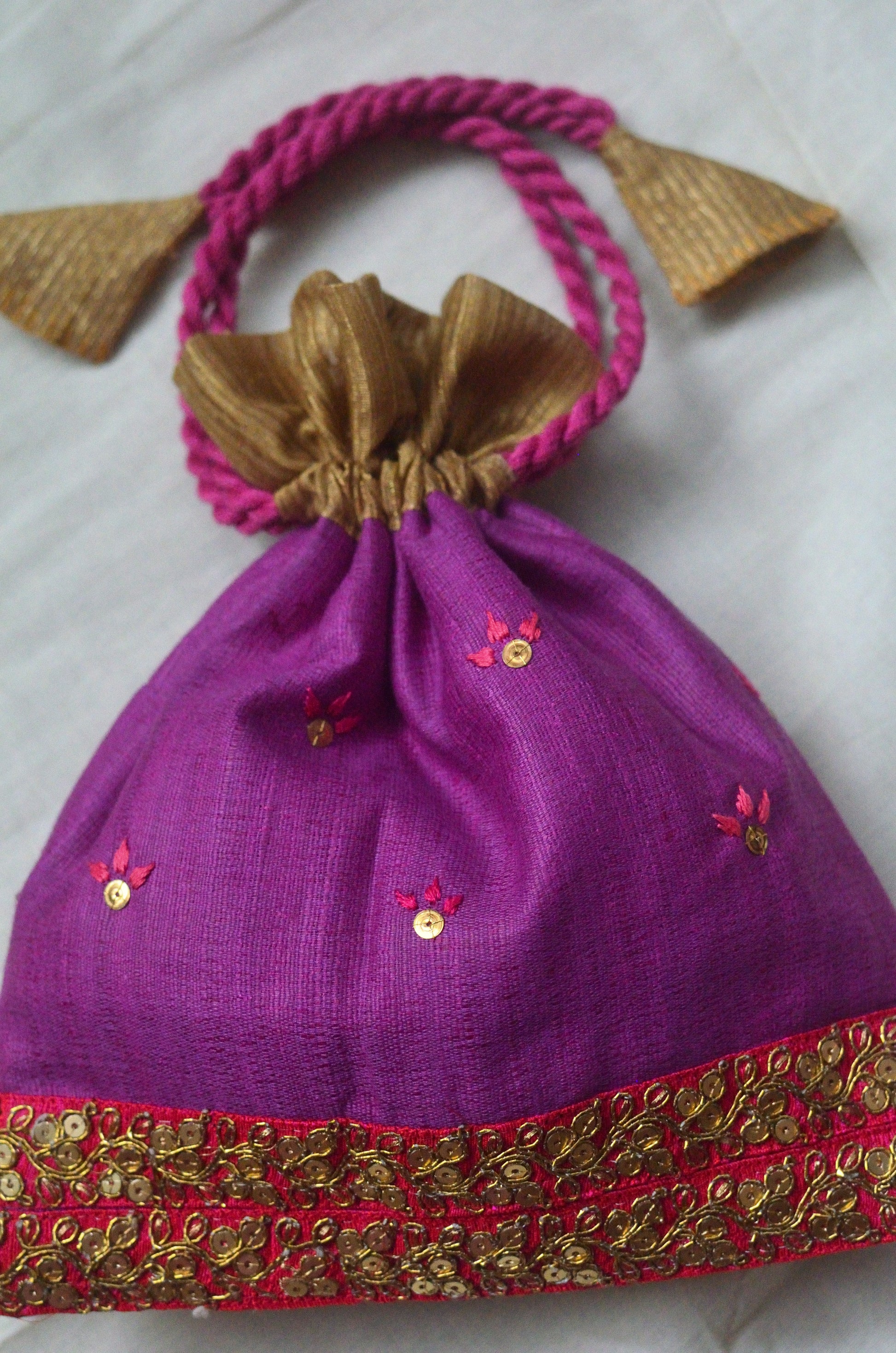 Pretty purple - raw silk zari border potli image 3