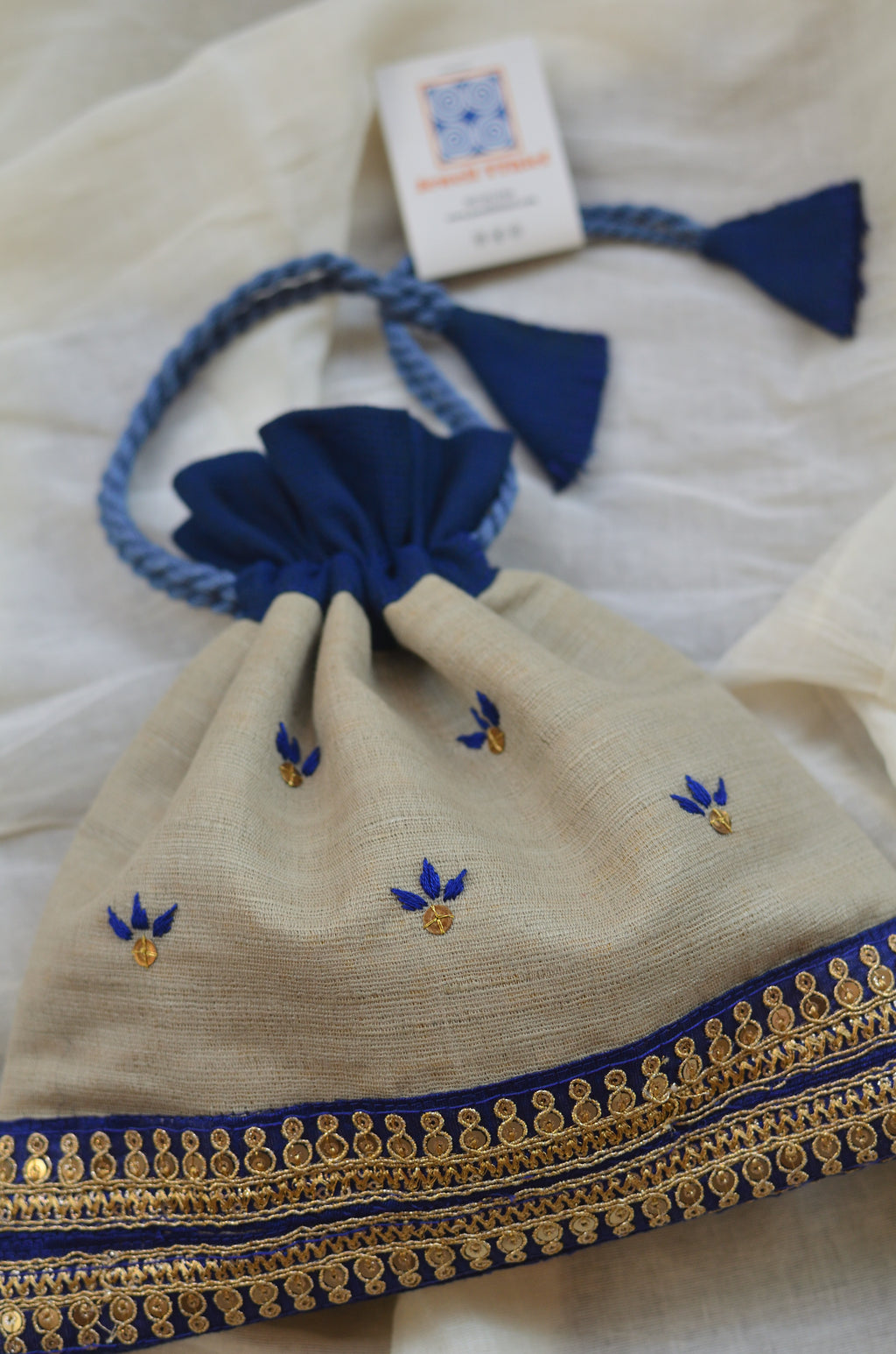 Aparajita - Raw silk potli with zari border image 2