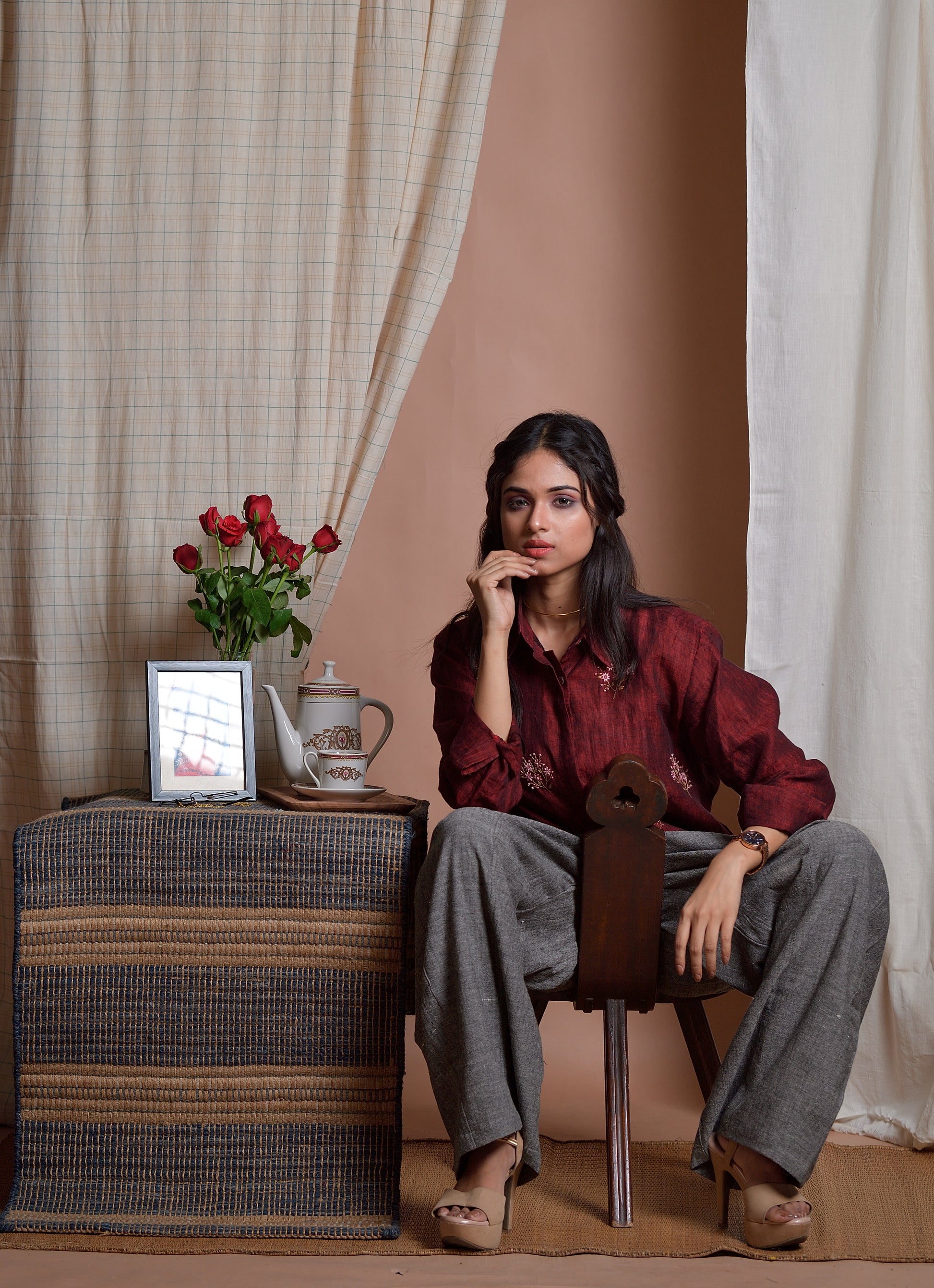 Fanciful Wisdom - Hand embroidered linen shirt image 7