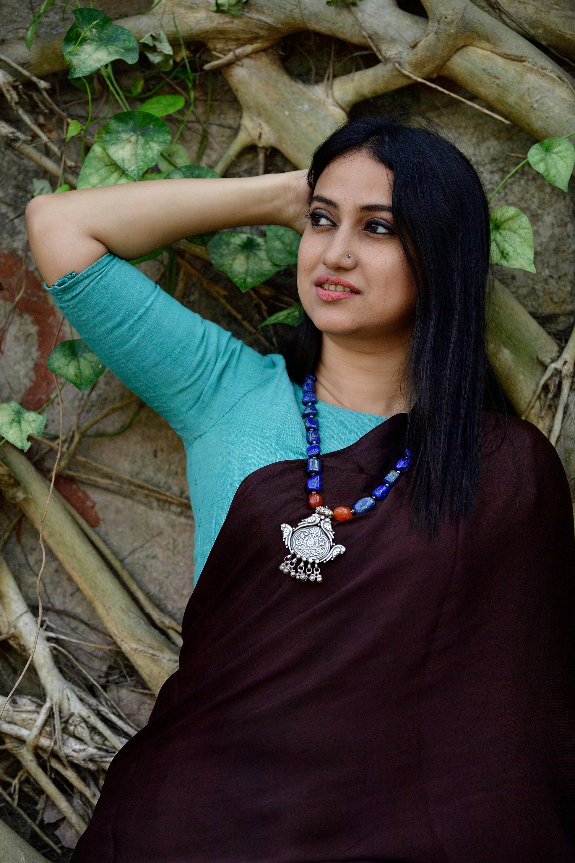 Silver pendant with lapis-lazuli beads image 0