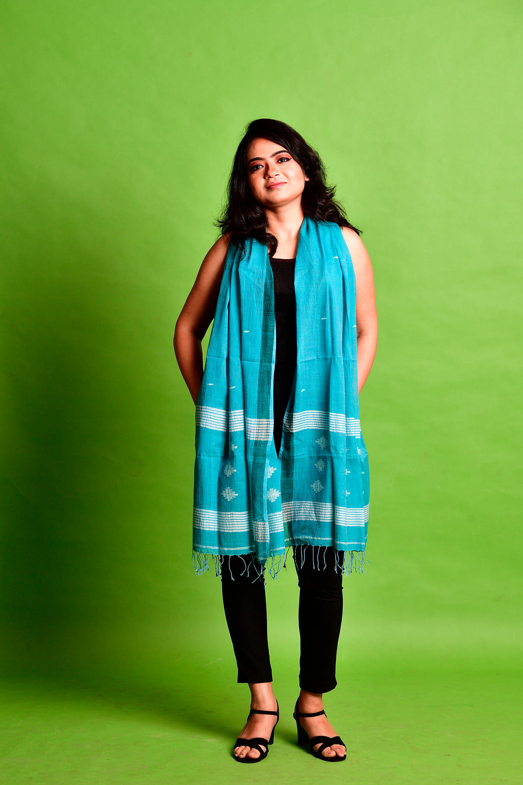Jamdani stole - aqua blue image 0
