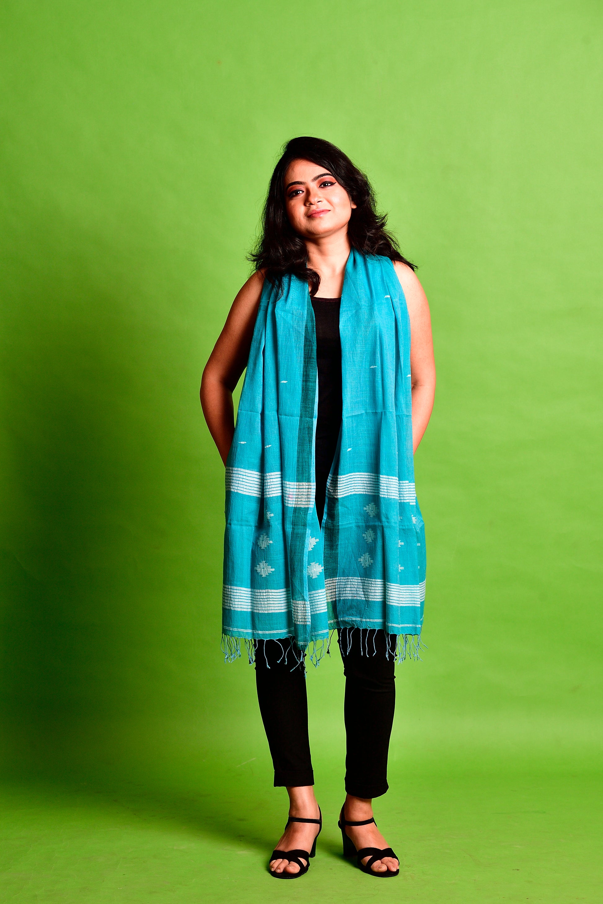Jamdani stole - aqua blue image 0