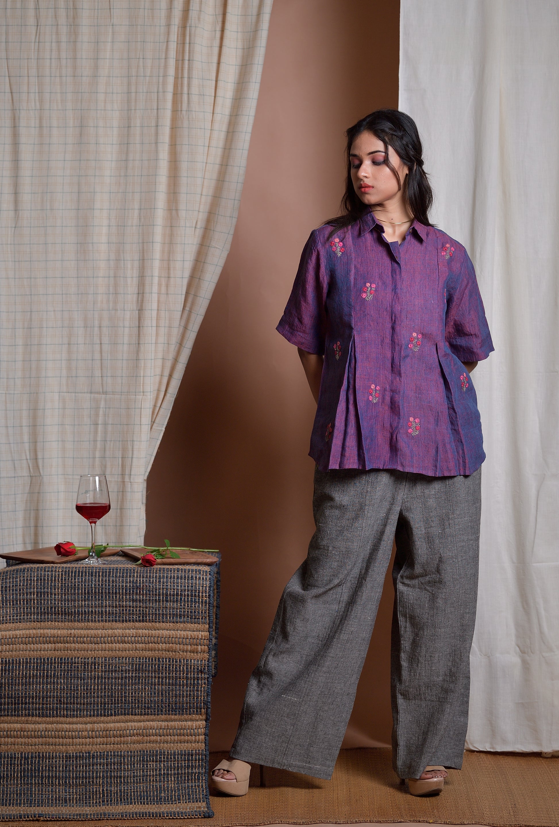Garden of Live Flowers - Hand embroidered linen shirt image 6