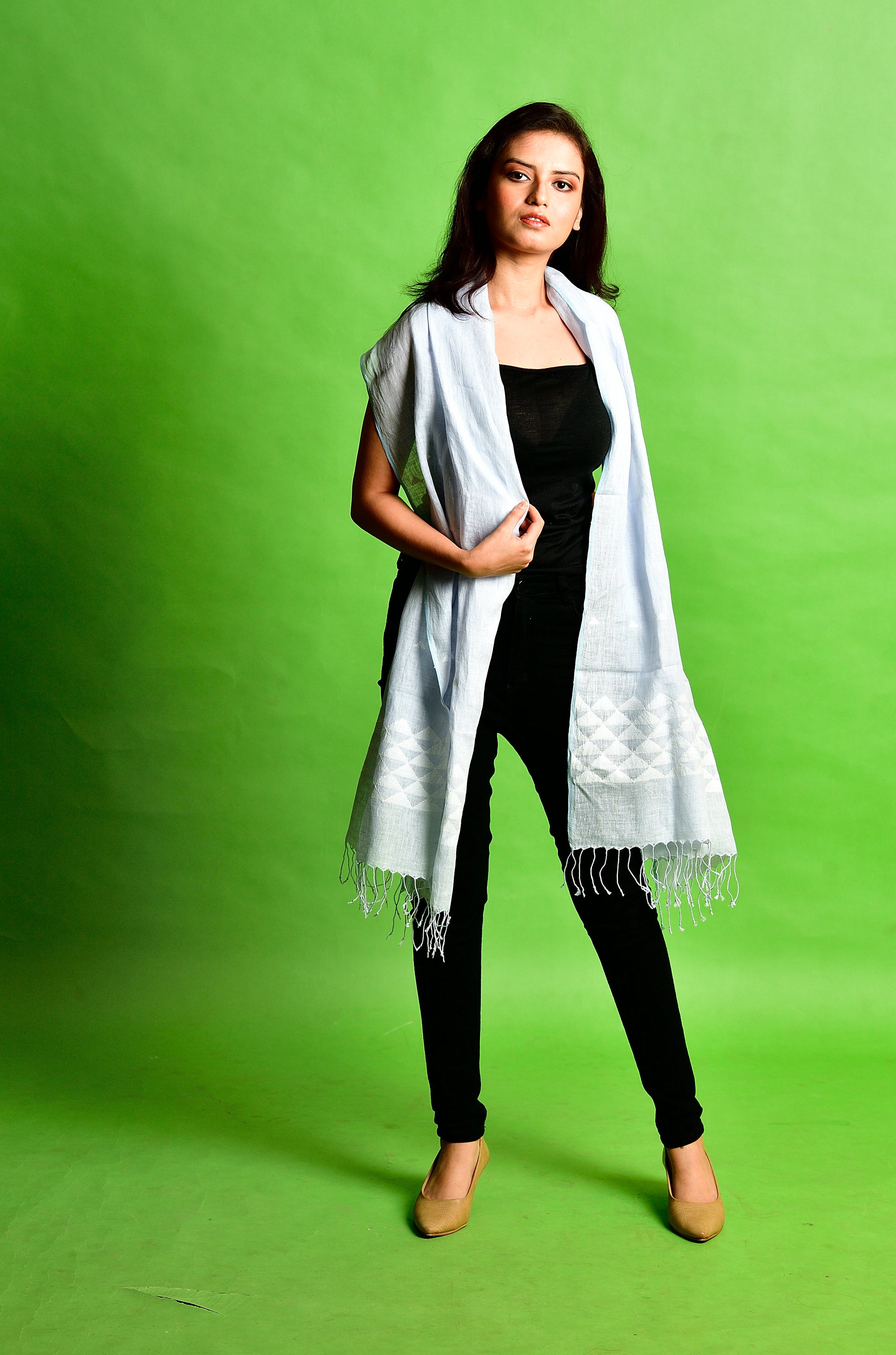 Jamdani stole - linen - light grey image 0