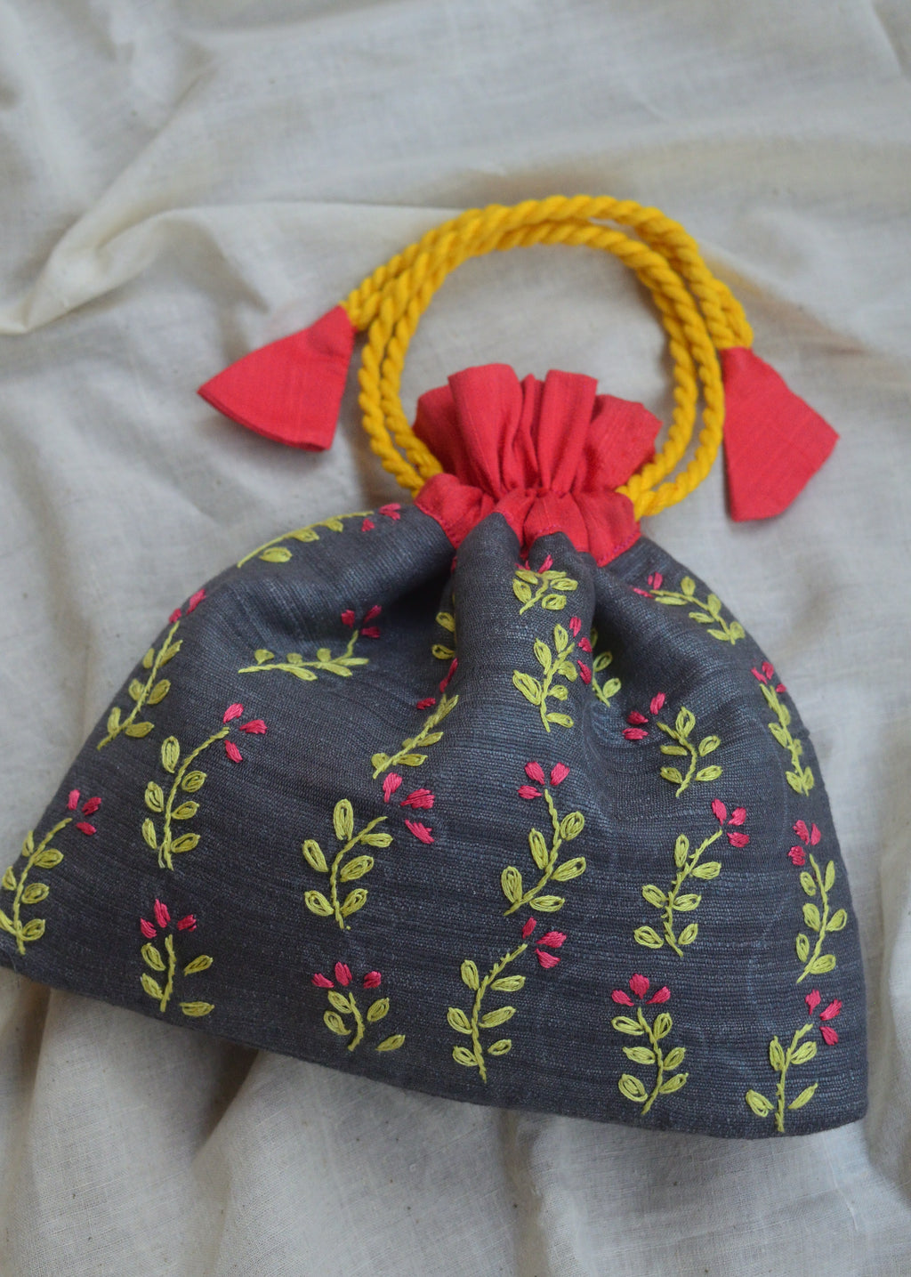 Fern Fun - raw silk potli image 0