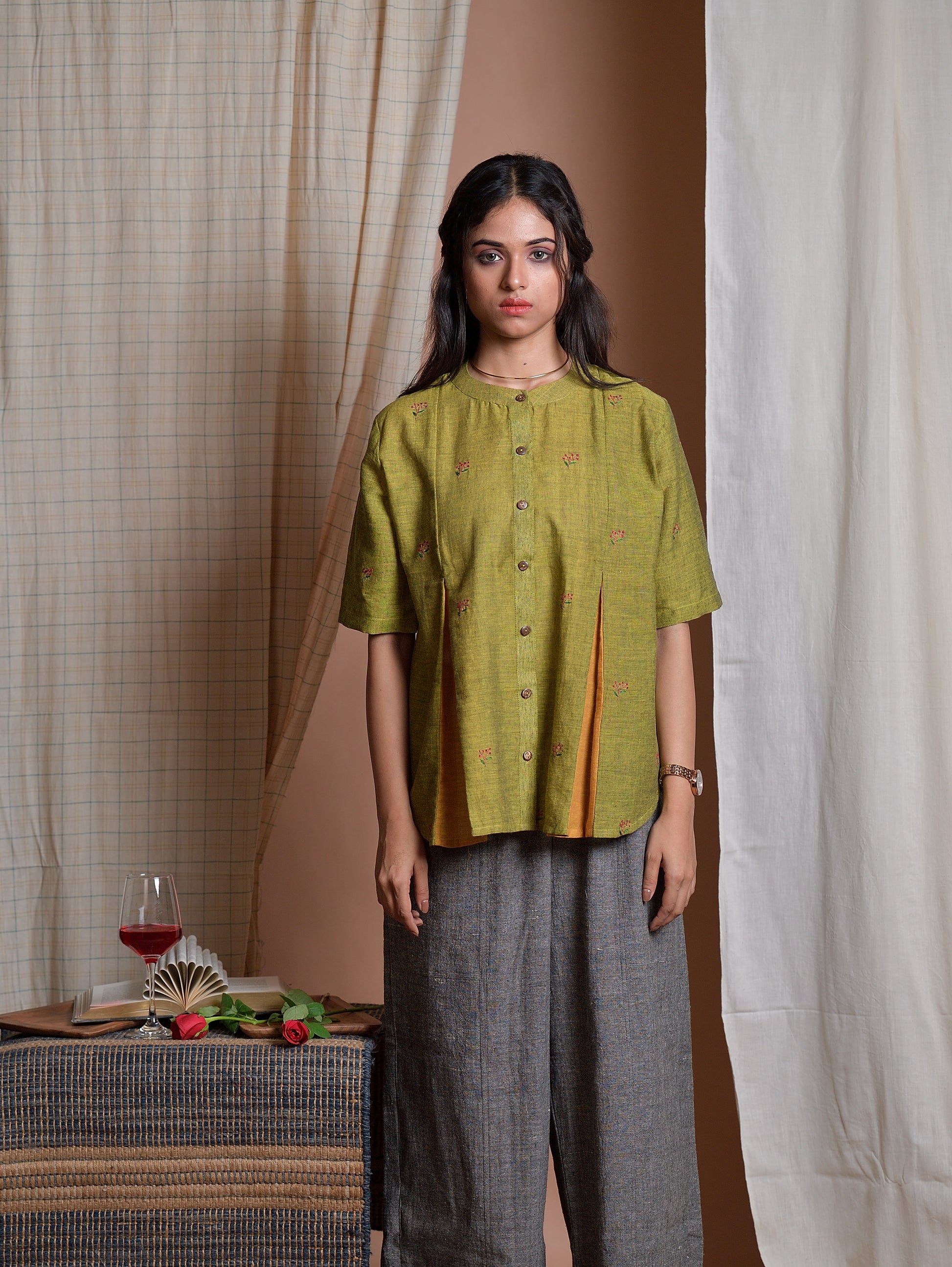 Vines of Mystery - Hand embroidered khadi shirt image 4